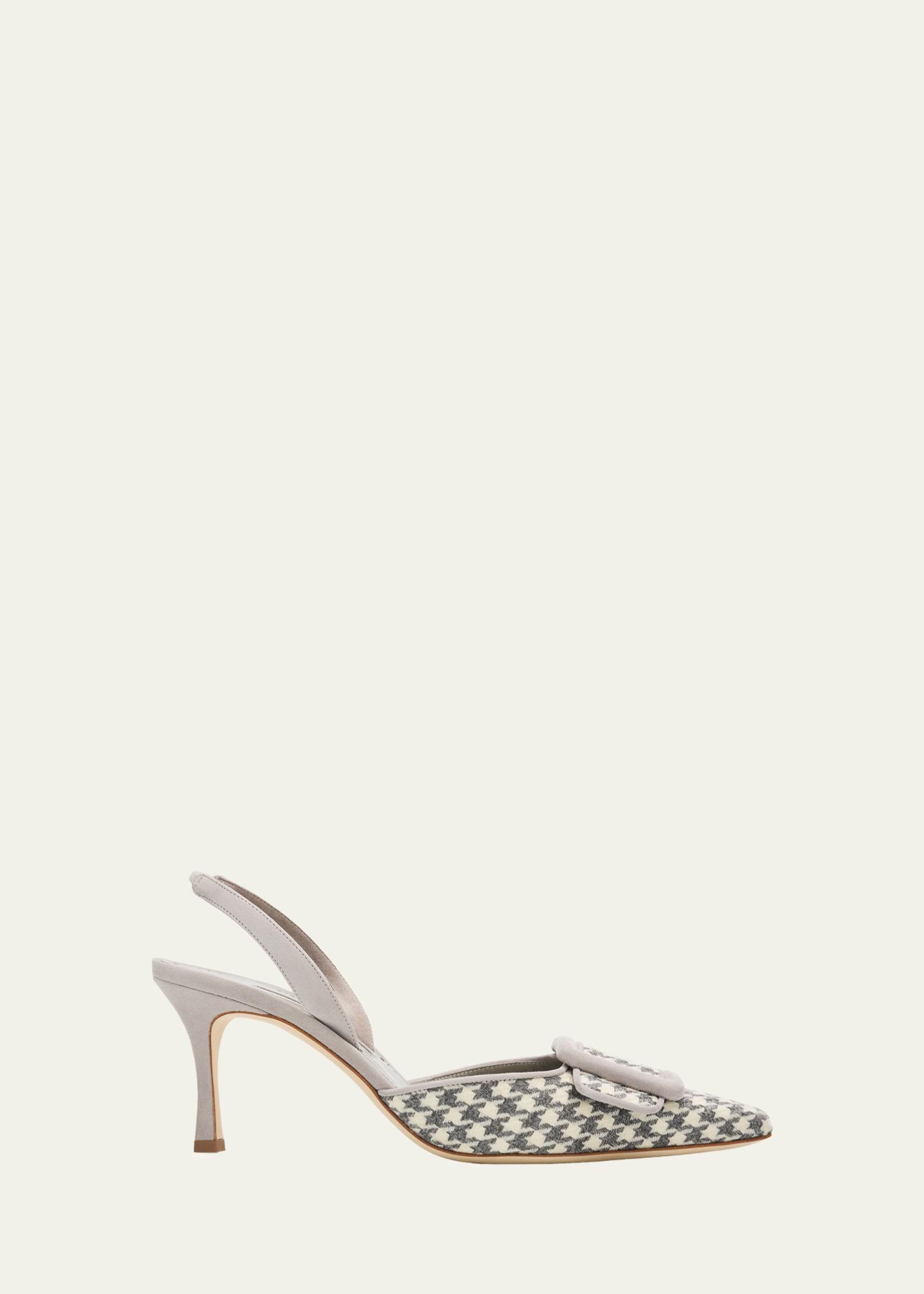 Manolo Blahnik 70mm Mayslibi Gala Houndstooth Suede Slingback