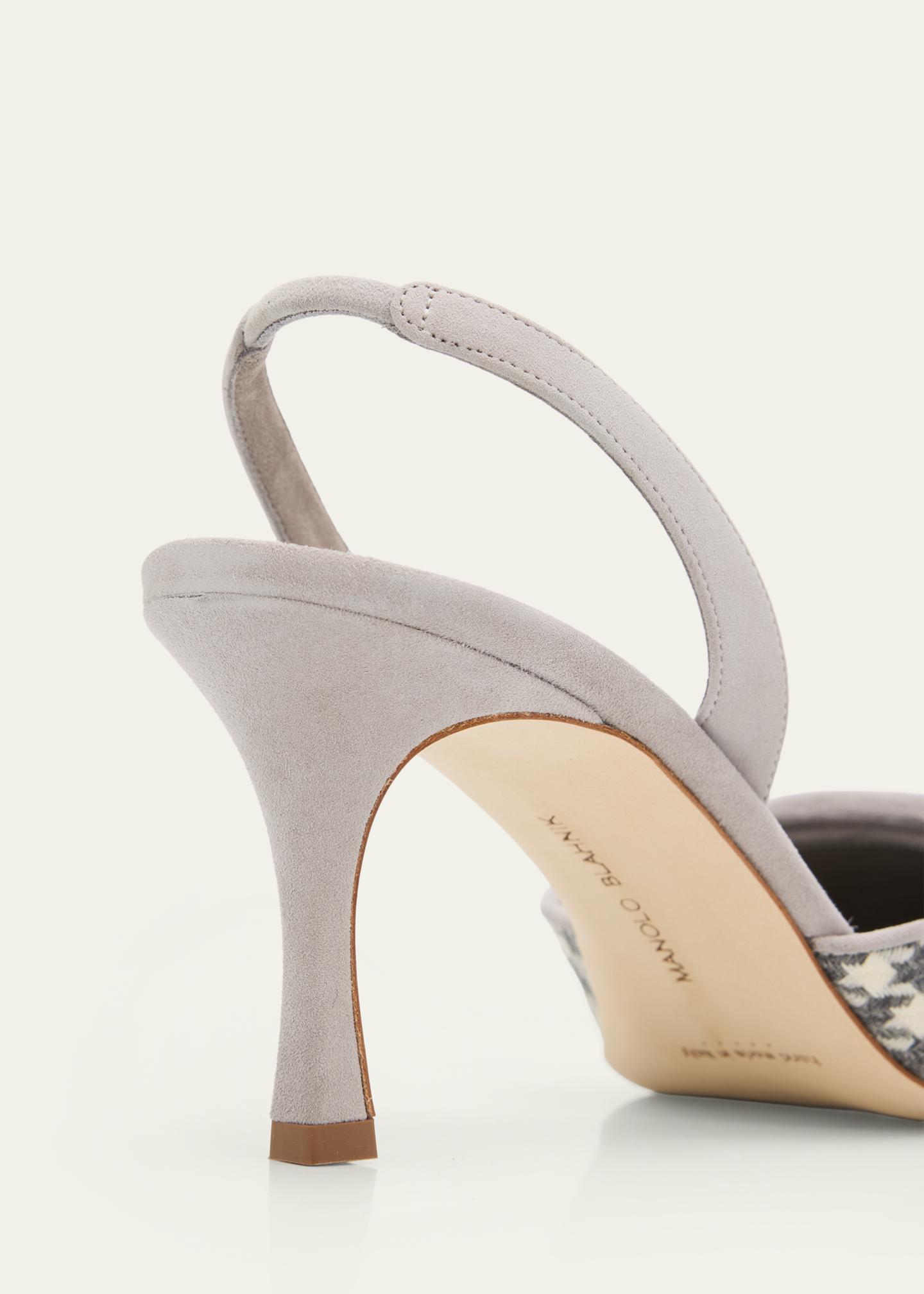 Manolo Blahnik グレー スエード パンプス36.5 Manolo Blahnik 70mm Mayslibi Gala Houndstooth Suede Slingback