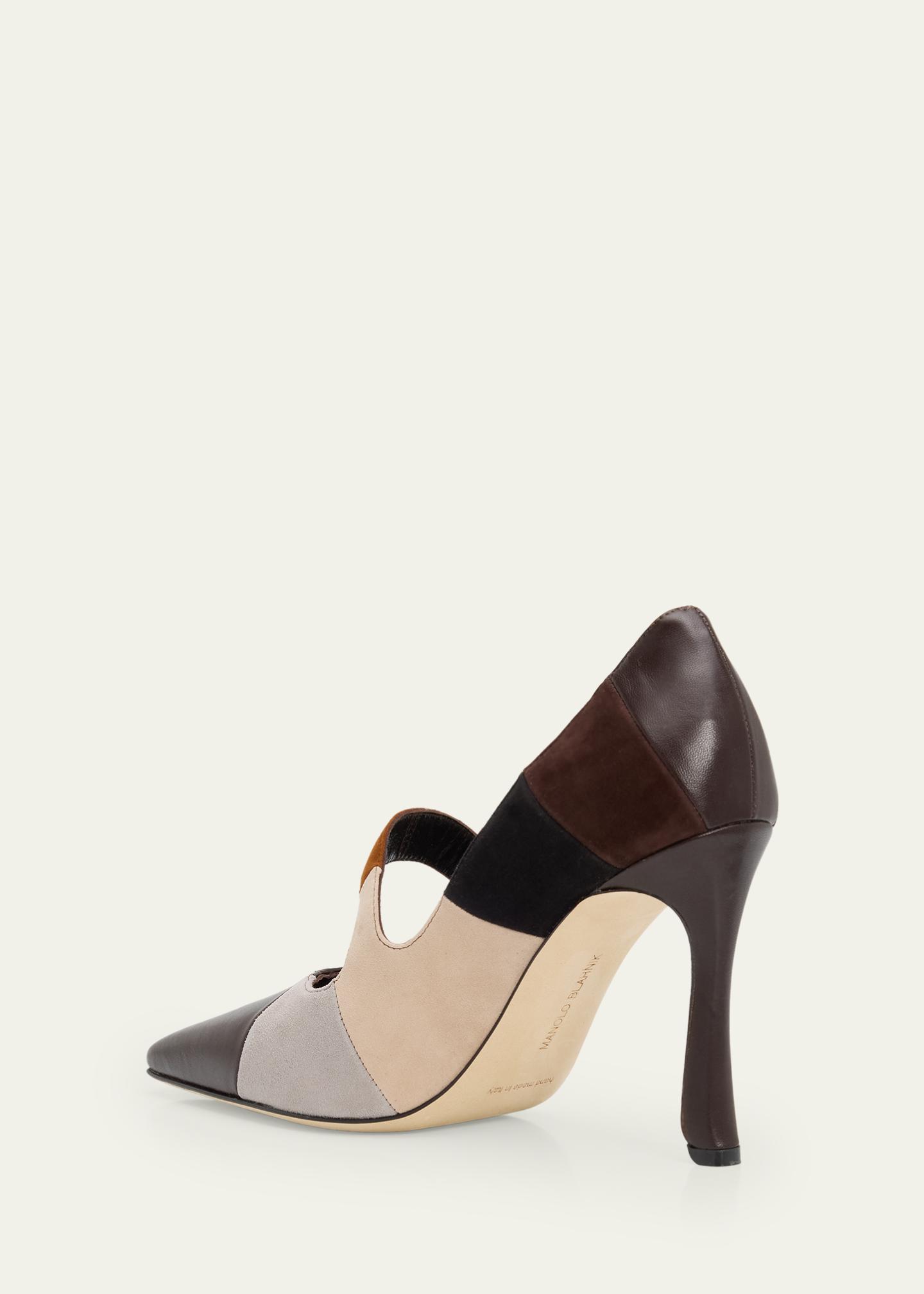 Manolo Blahnik 105mm Difusa Colorblock Mixed Leather Pumps
