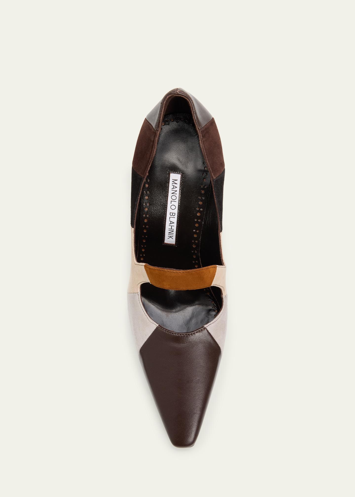 Manolo Blahnik 105mm Difusa Colorblock Mixed Leather Pumps