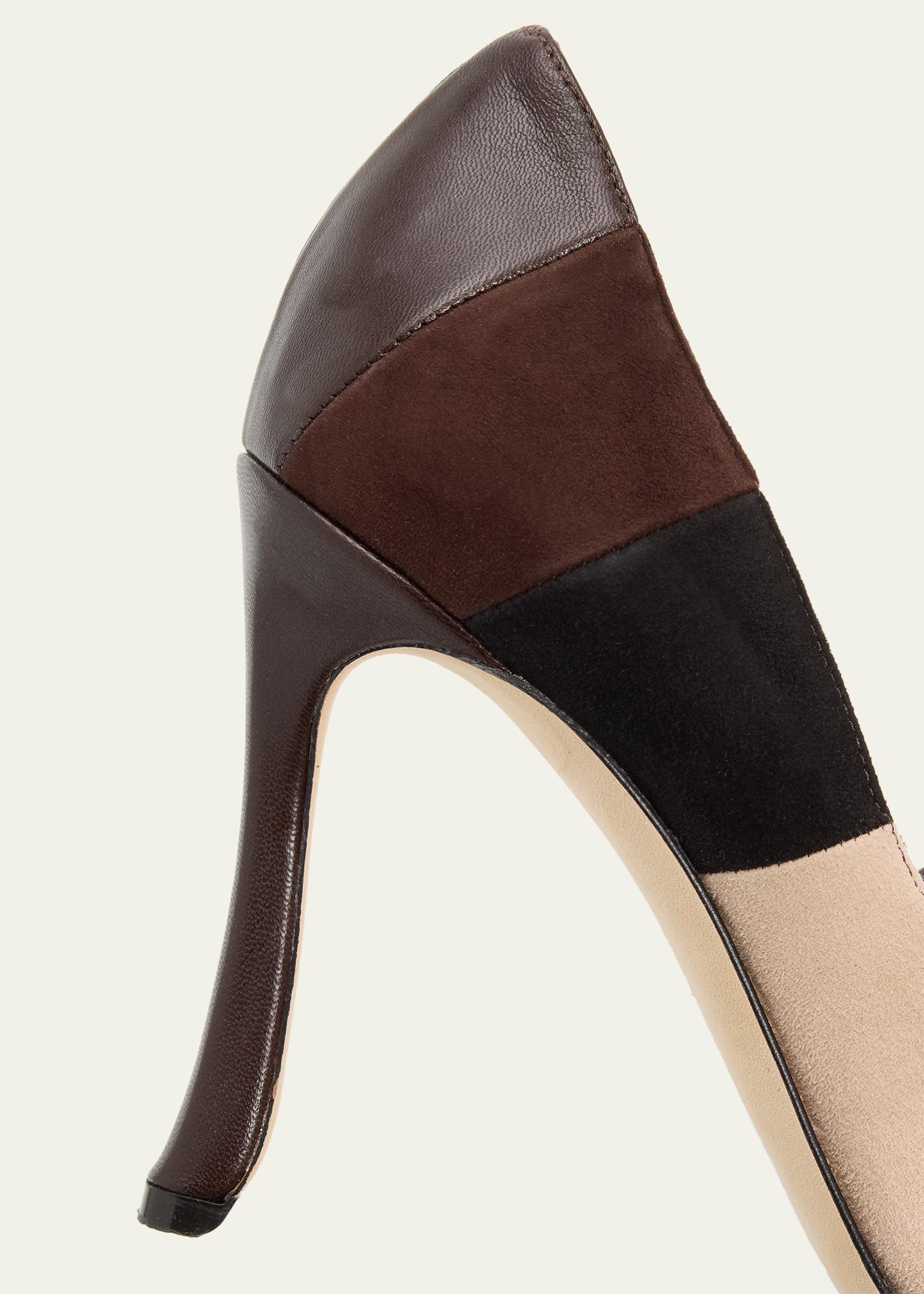 MANOLO BLAHNIK BIRIA 105 ダークブラウン 38 未使用 Manolo Blahnik 105mm Difusa Colorblock Mixed Leather Pumps