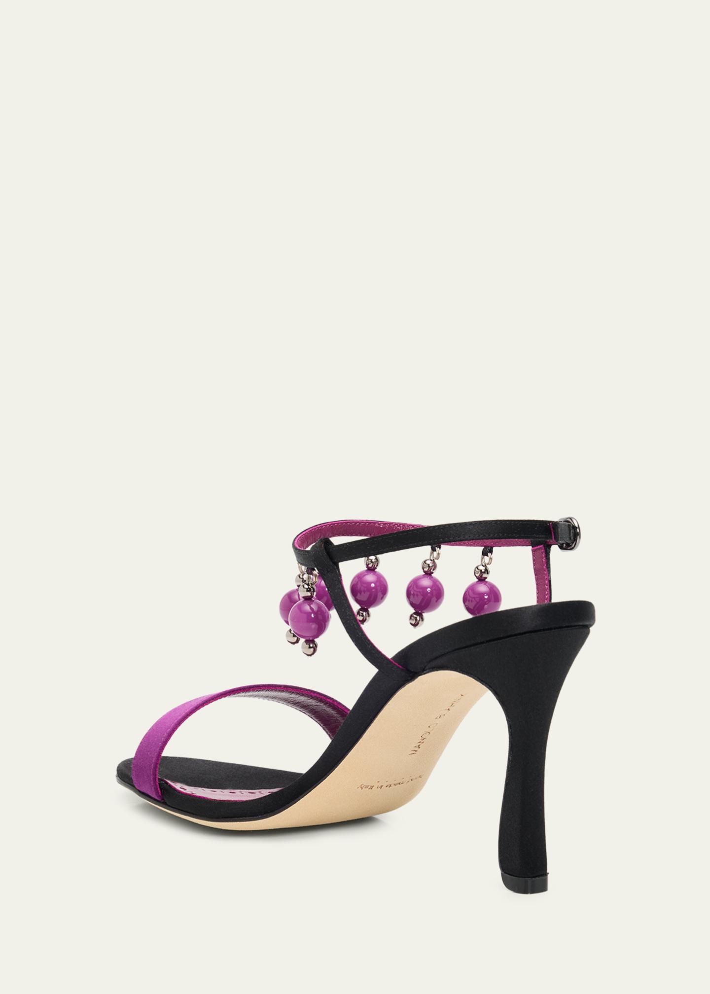 Manolo Blahnik 90mm Kasasan Beaded Satin Sandals - Bergdorf Goodman