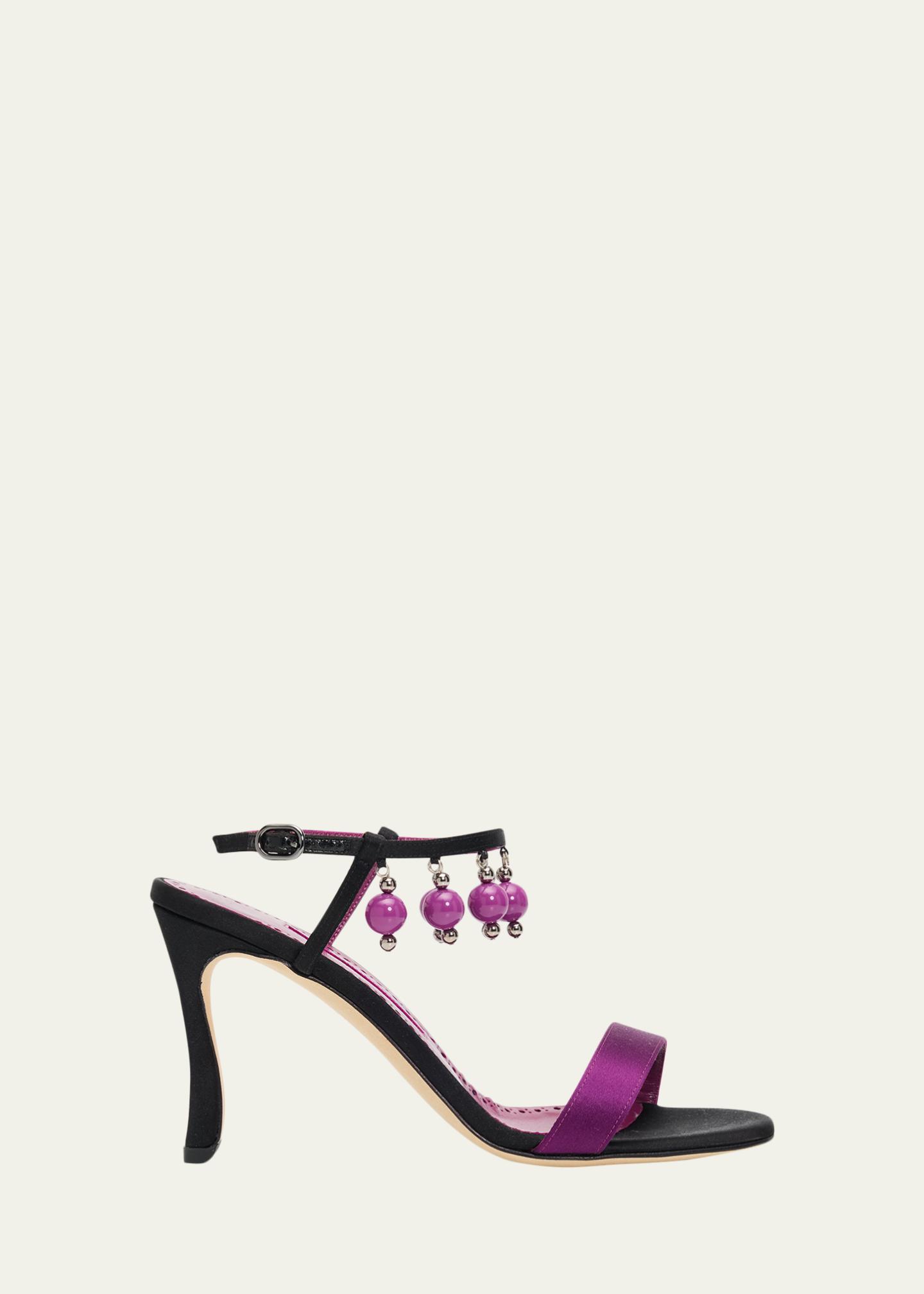 Manolo Blahnik 90mm Kasasan Beaded Satin Sandals - Bergdorf Goodman