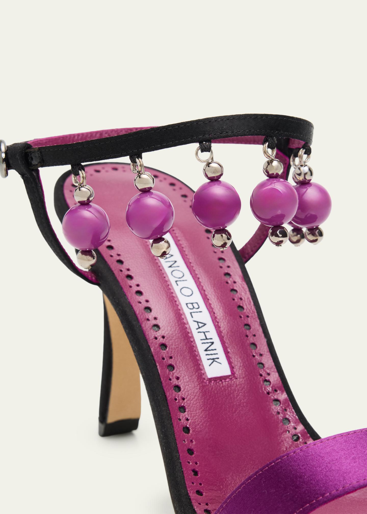 MANOLO BLAHNIK パーティーバッグ サテン パープル Manolo Blahnik 90mm Kasasan Beaded Satin Sandals - Bergdorf Goodman