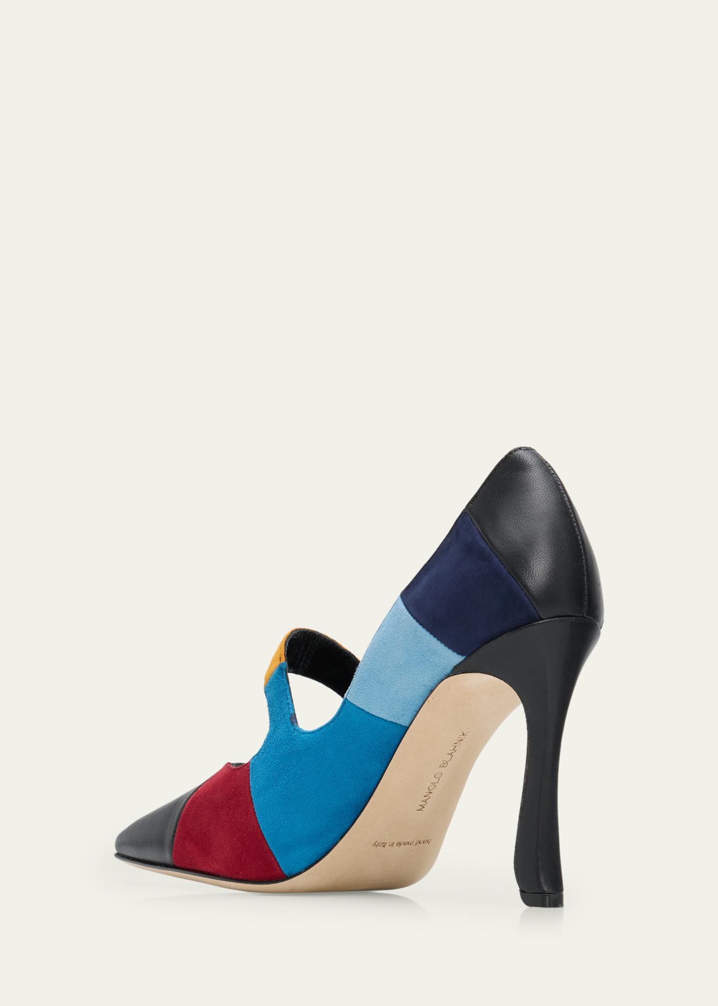 Manolo Blahnik 105mm Difusa Colorblock Mixed Leather Pumps