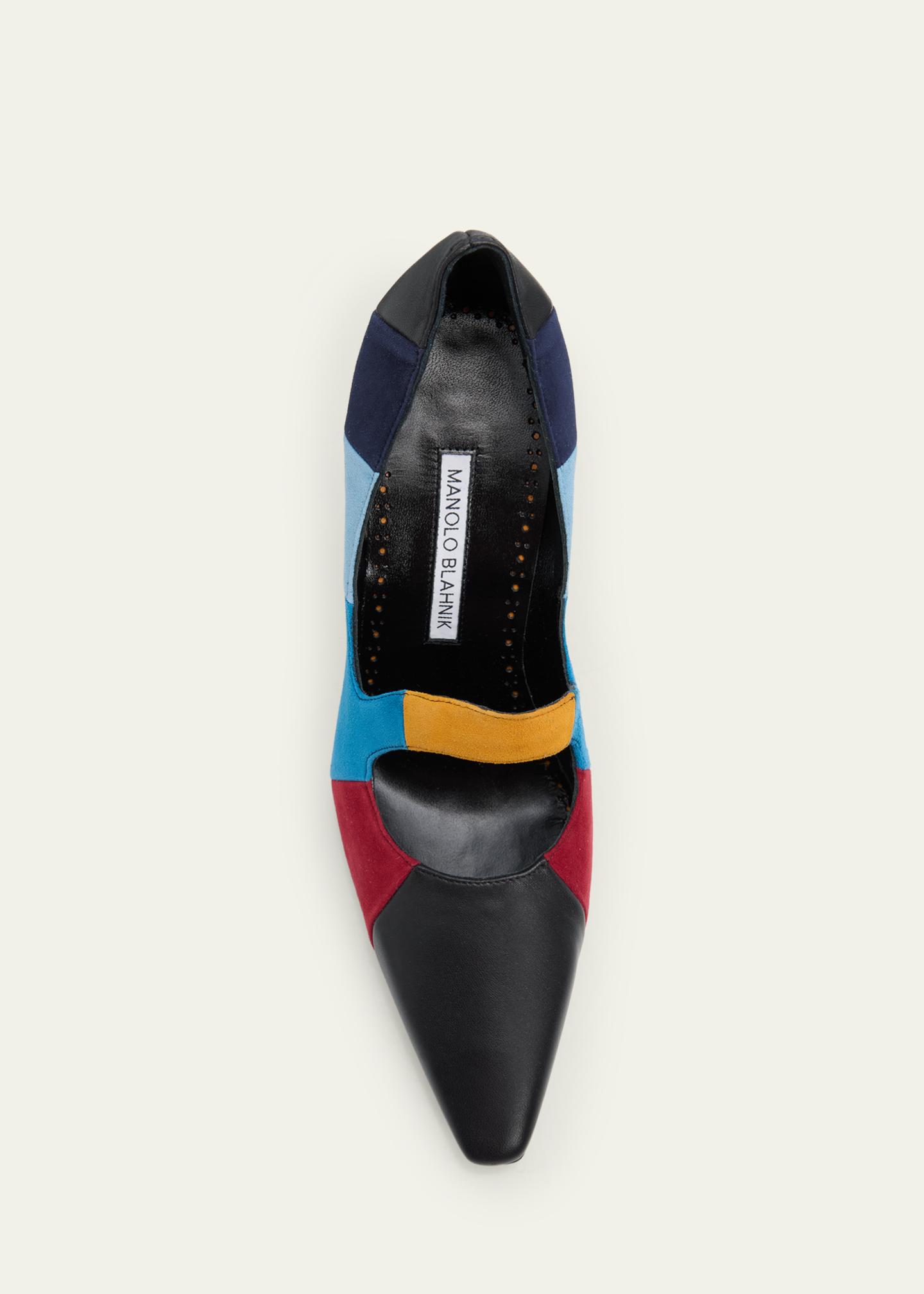 Manolo Blahnik 105mm Difusa Colorblock Mixed Leather Pumps