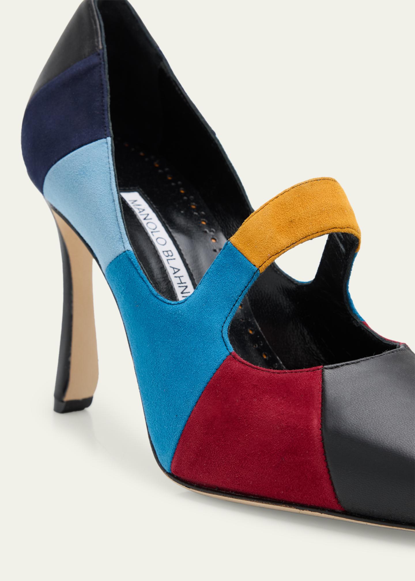 Manolo Blahnik 、ドルガバ、フェラガモ、ロジェ、エルメス靴福袋 Manolo Blahnik 105mm Difusa Colorblock Mixed Leather Pumps