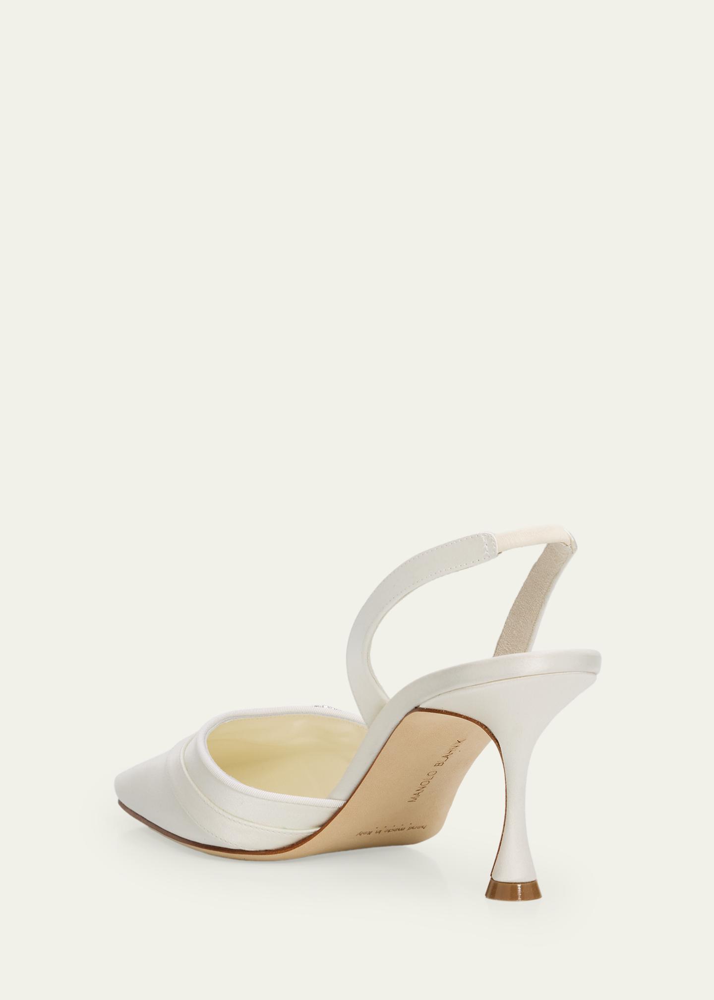 Manolo Blahnik 70mm Zutoslipla Satin Embellished-Buckle Slingback