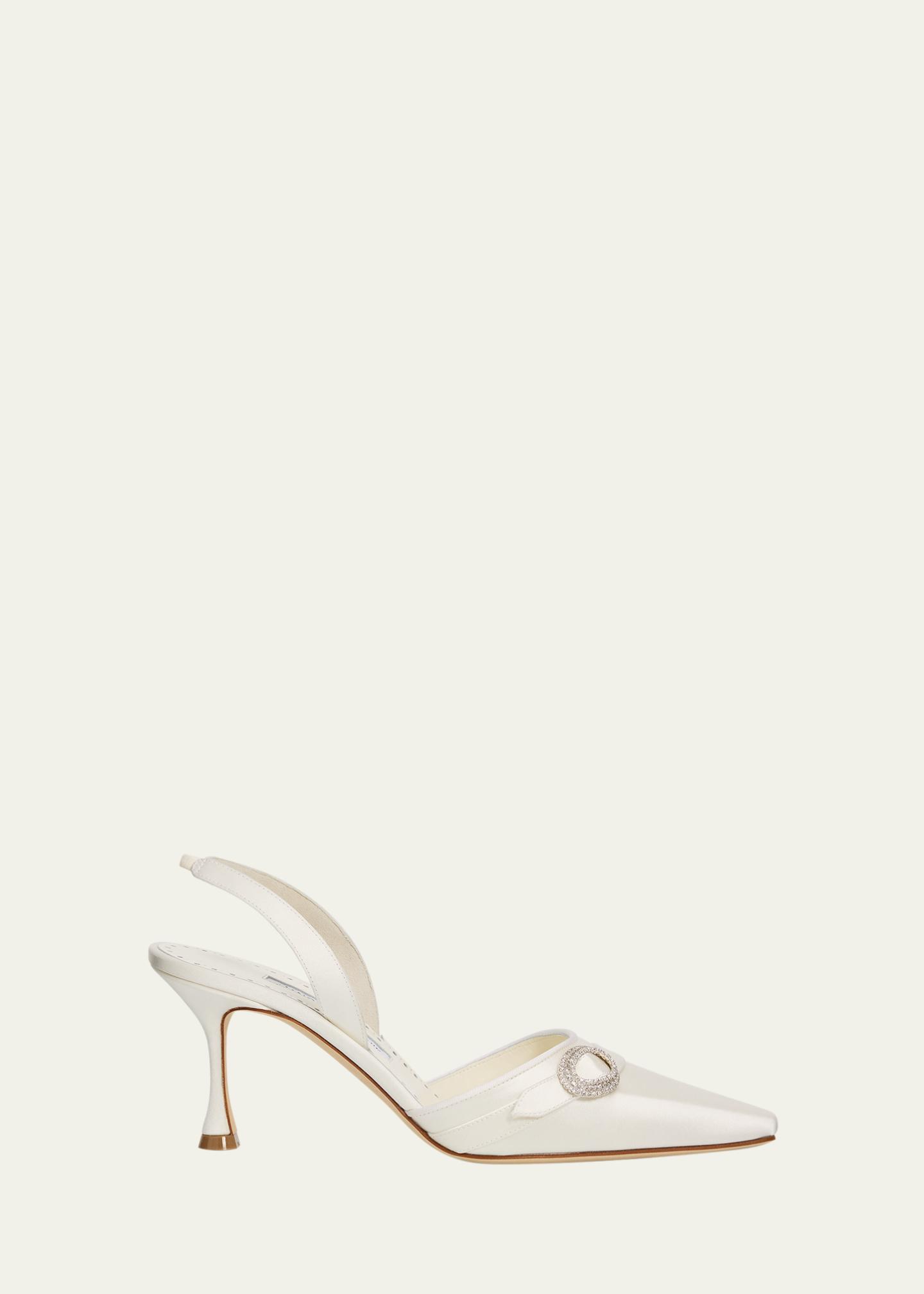 Manolo Blahnik 70mm Zutoslipla Satin Embellished-Buckle Slingback