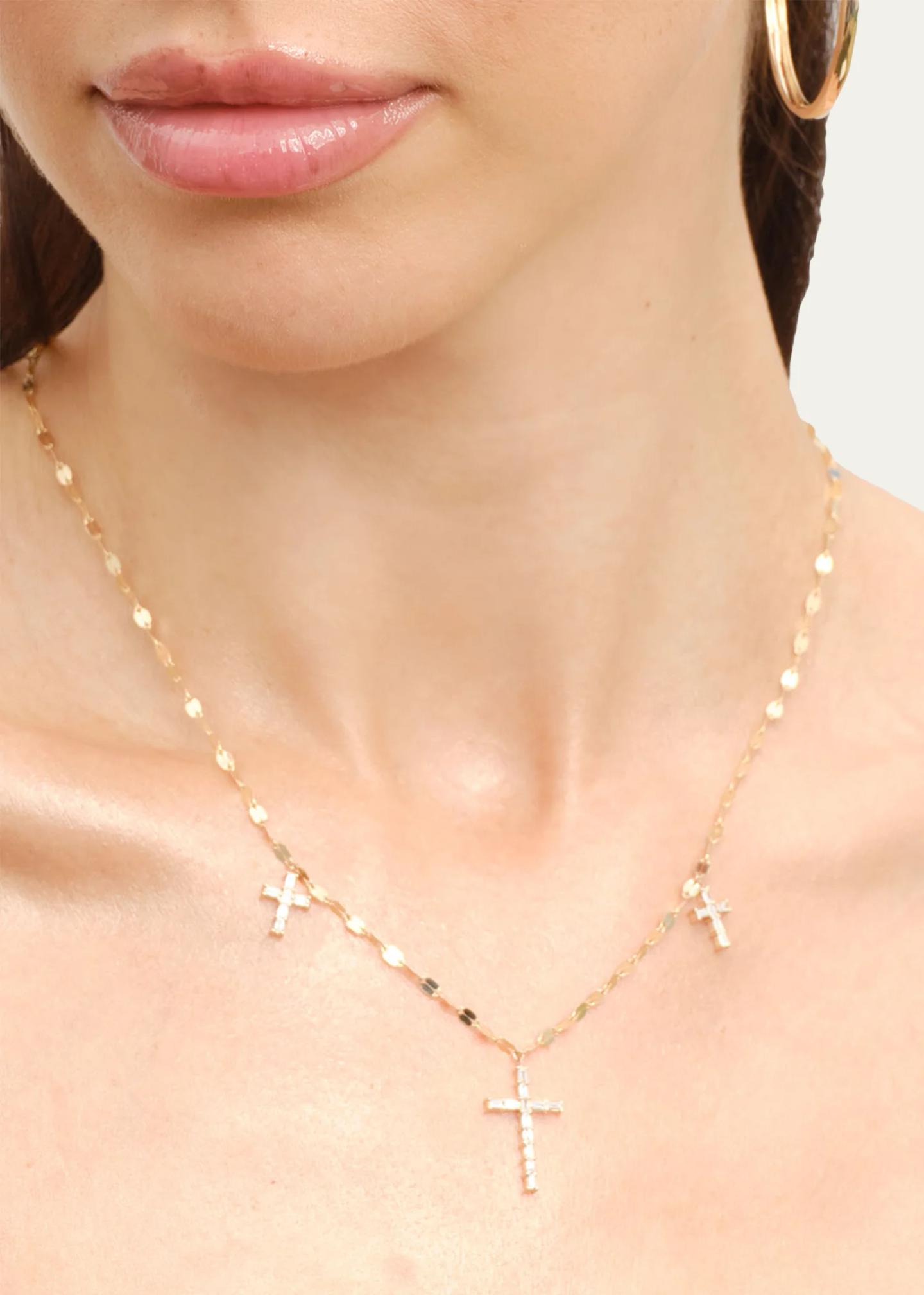 Lana 14K Yellow Gold Triple Baguette Diamond Cross Necklace - Bergdorf ...