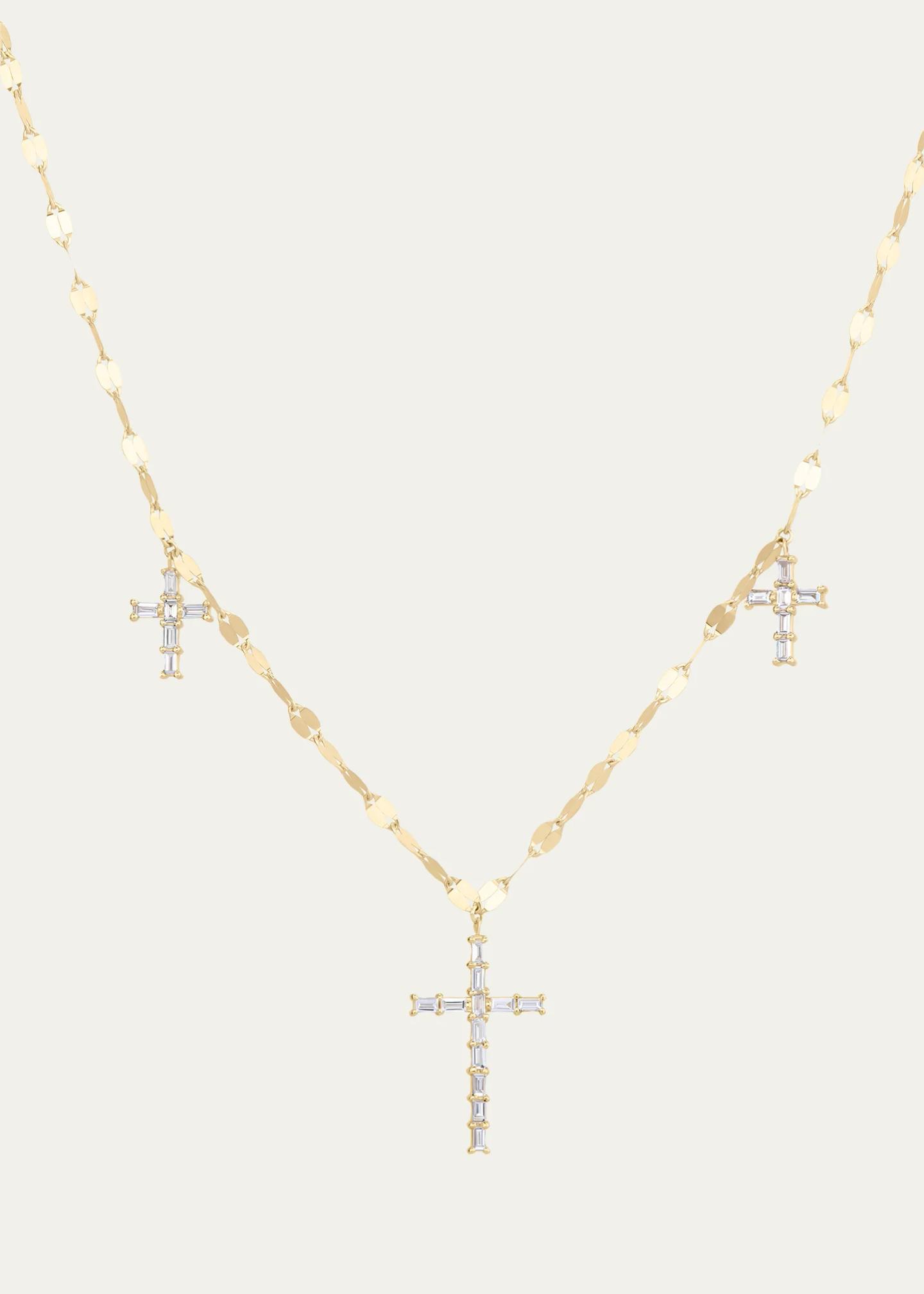 Lana 14K Yellow Gold Triple Baguette Diamond Cross Necklace - Bergdorf ...