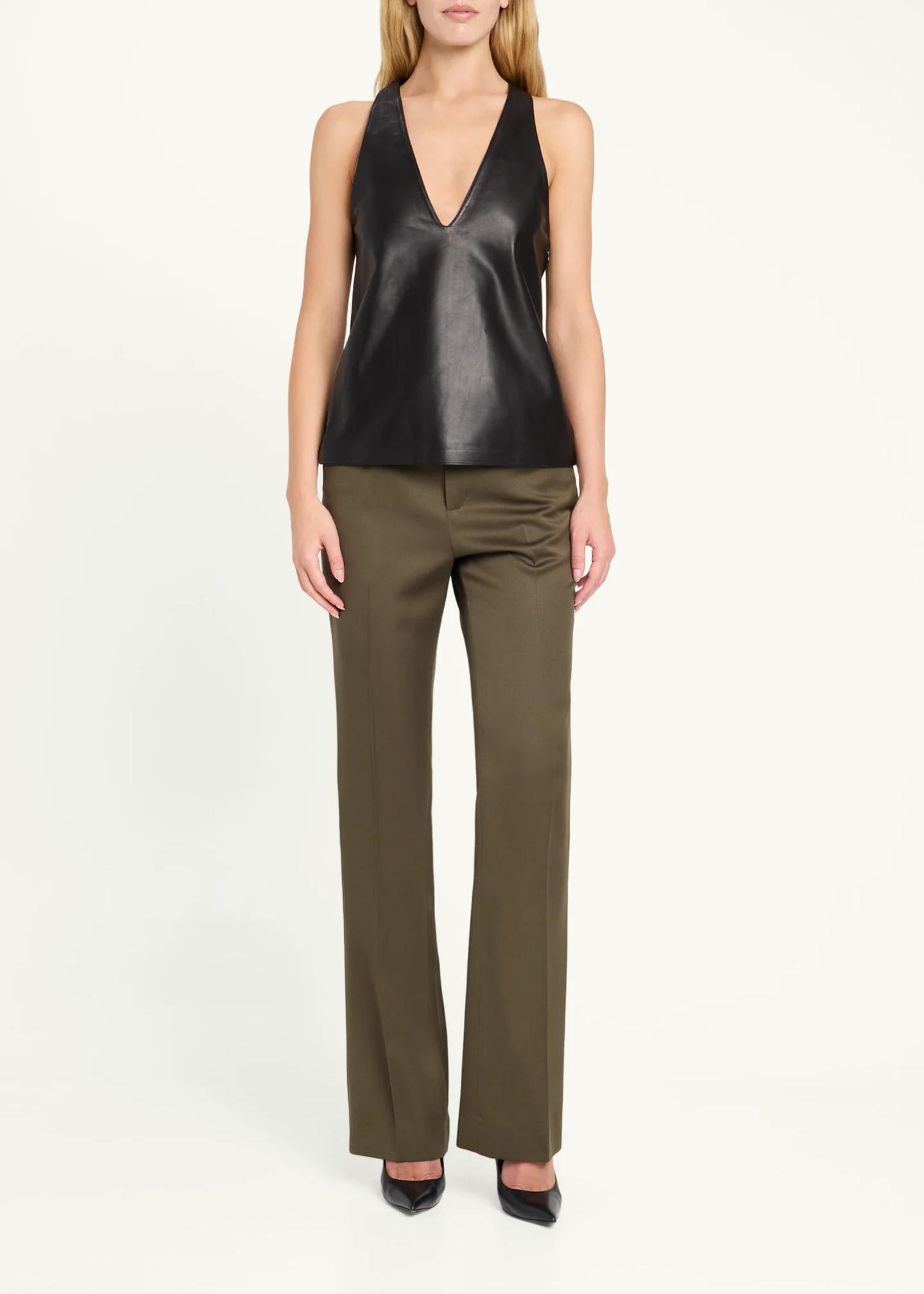 Balmain V Neck Lambskin Leather Tank Top - Bergdorf Goodman