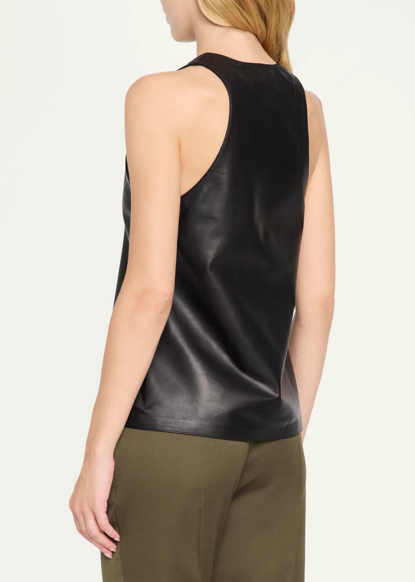 Balmain V Neck Lambskin Leather Tank Top - Bergdorf Goodman