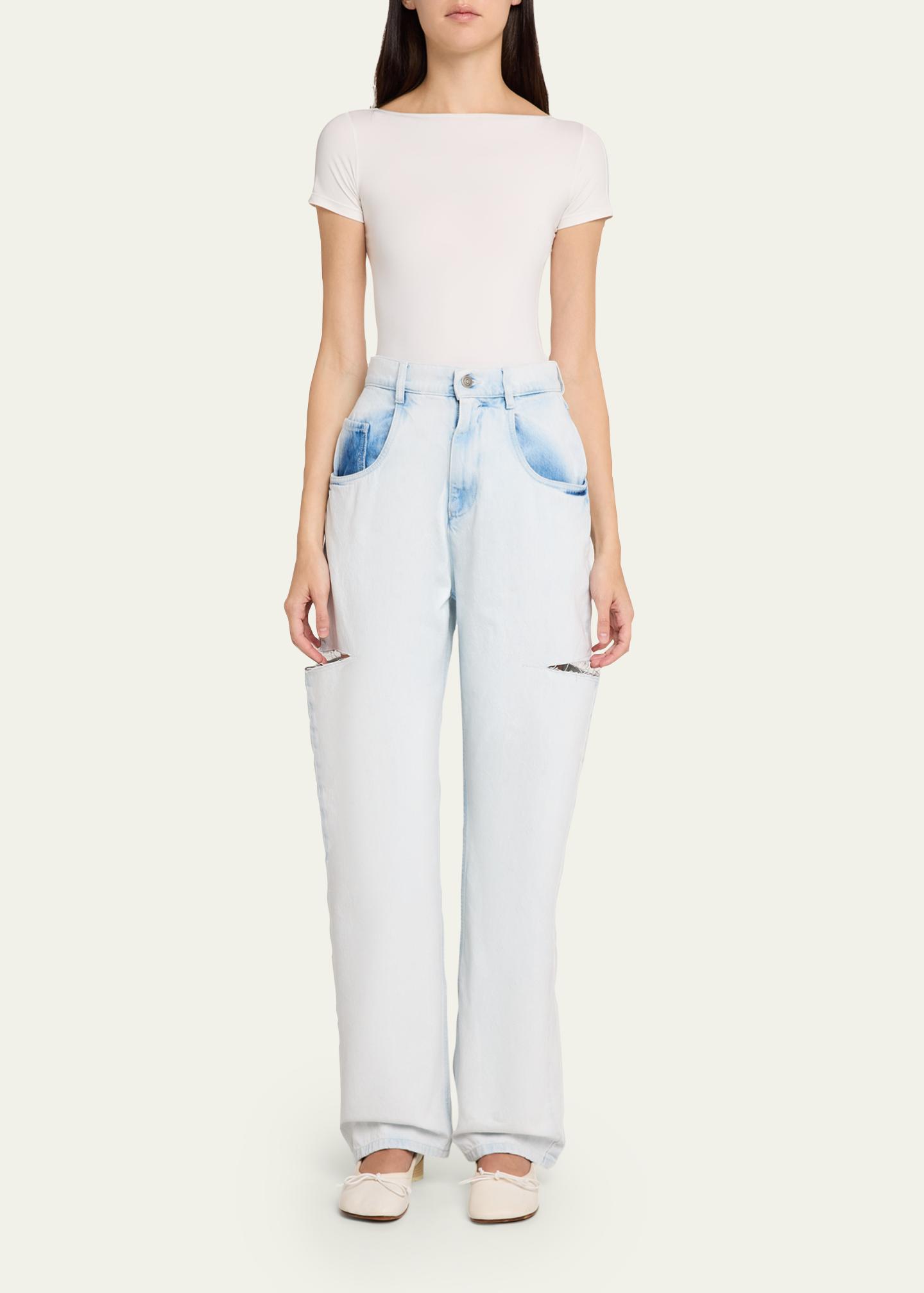 MM6 Maison Margiela Cutout Bleached Barrel-Leg Jeans - Bergdorf