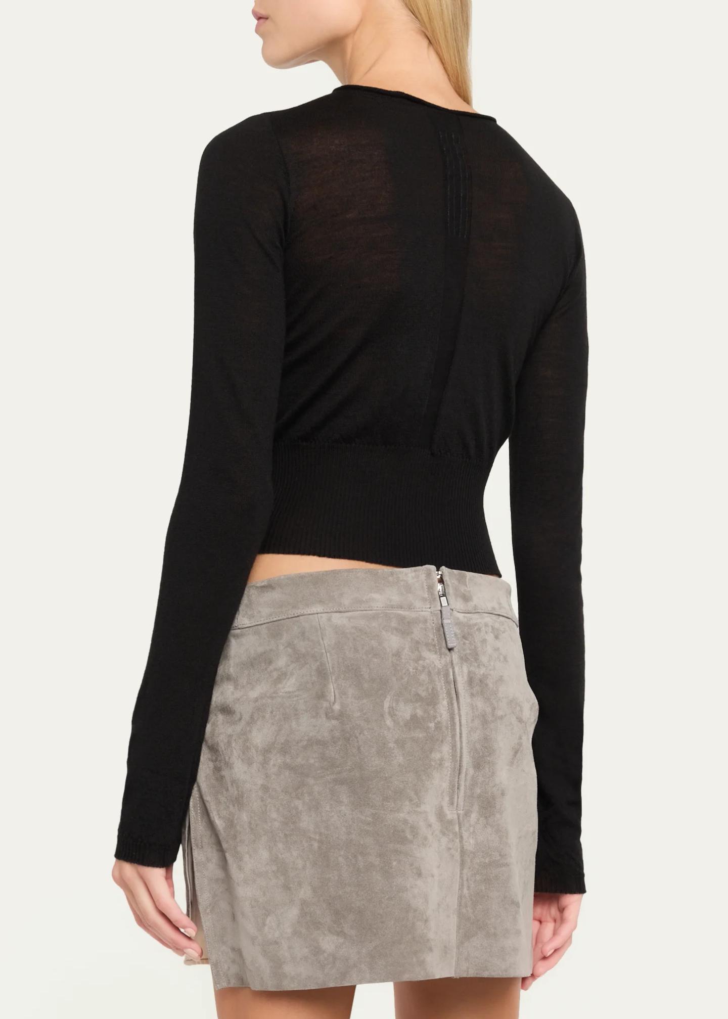 Rick Owens Slashed Cutout Wool Crop Sweater - Bergdorf Goodman
