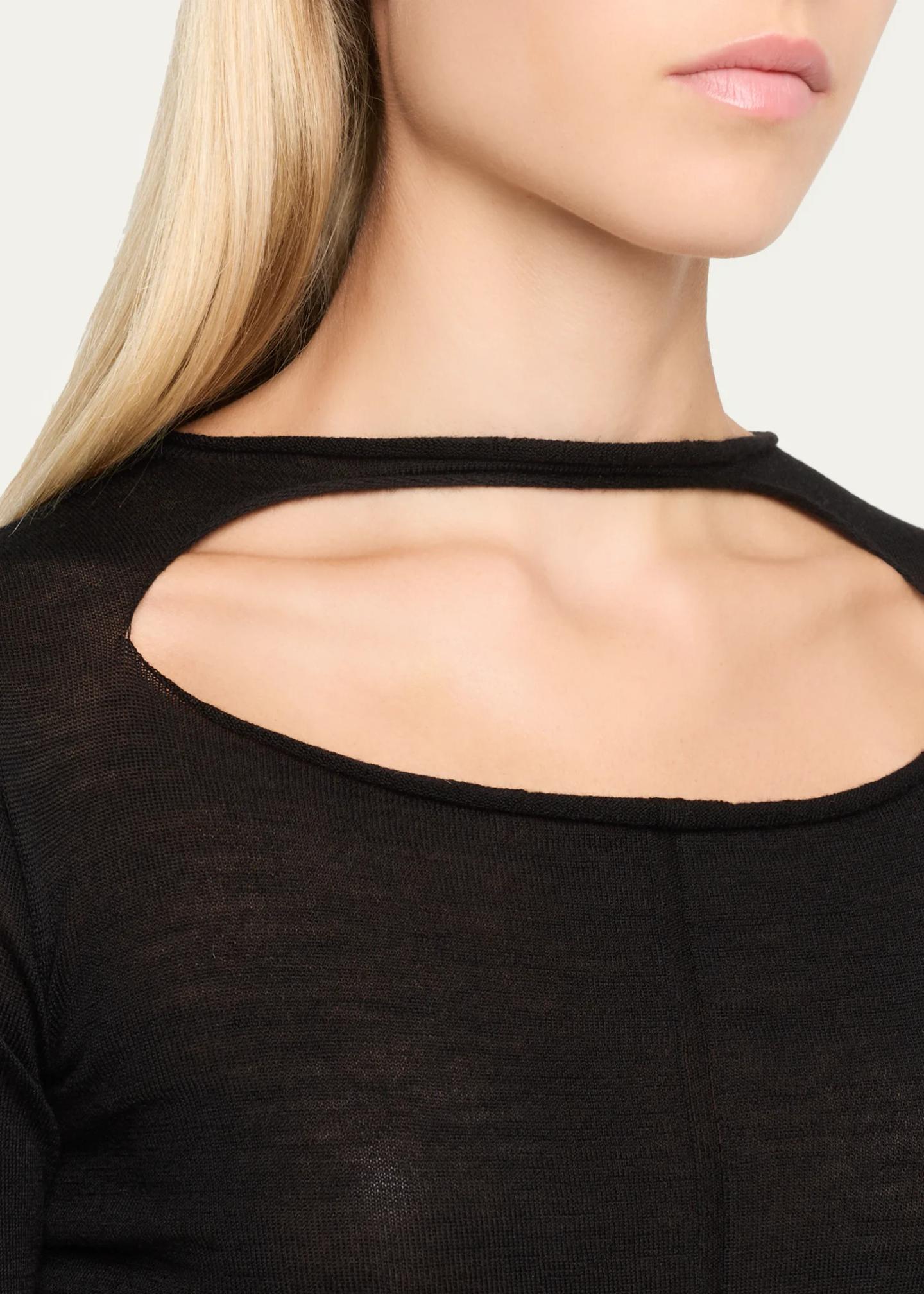 Rick Owens Slashed Cutout Wool Crop Sweater - Bergdorf Goodman