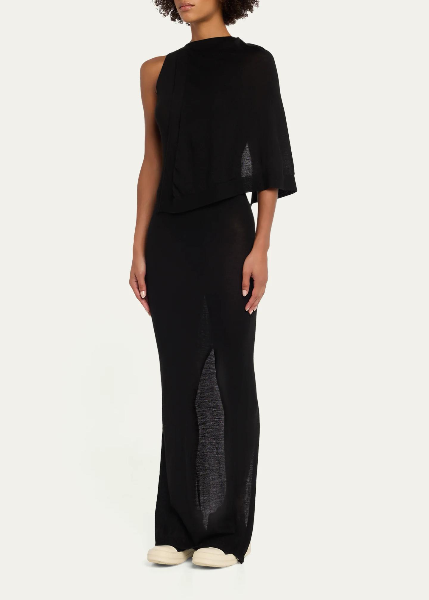 Rick Owens Sleeveless Asymmetric Scarf Wool Knit Maxi Dress