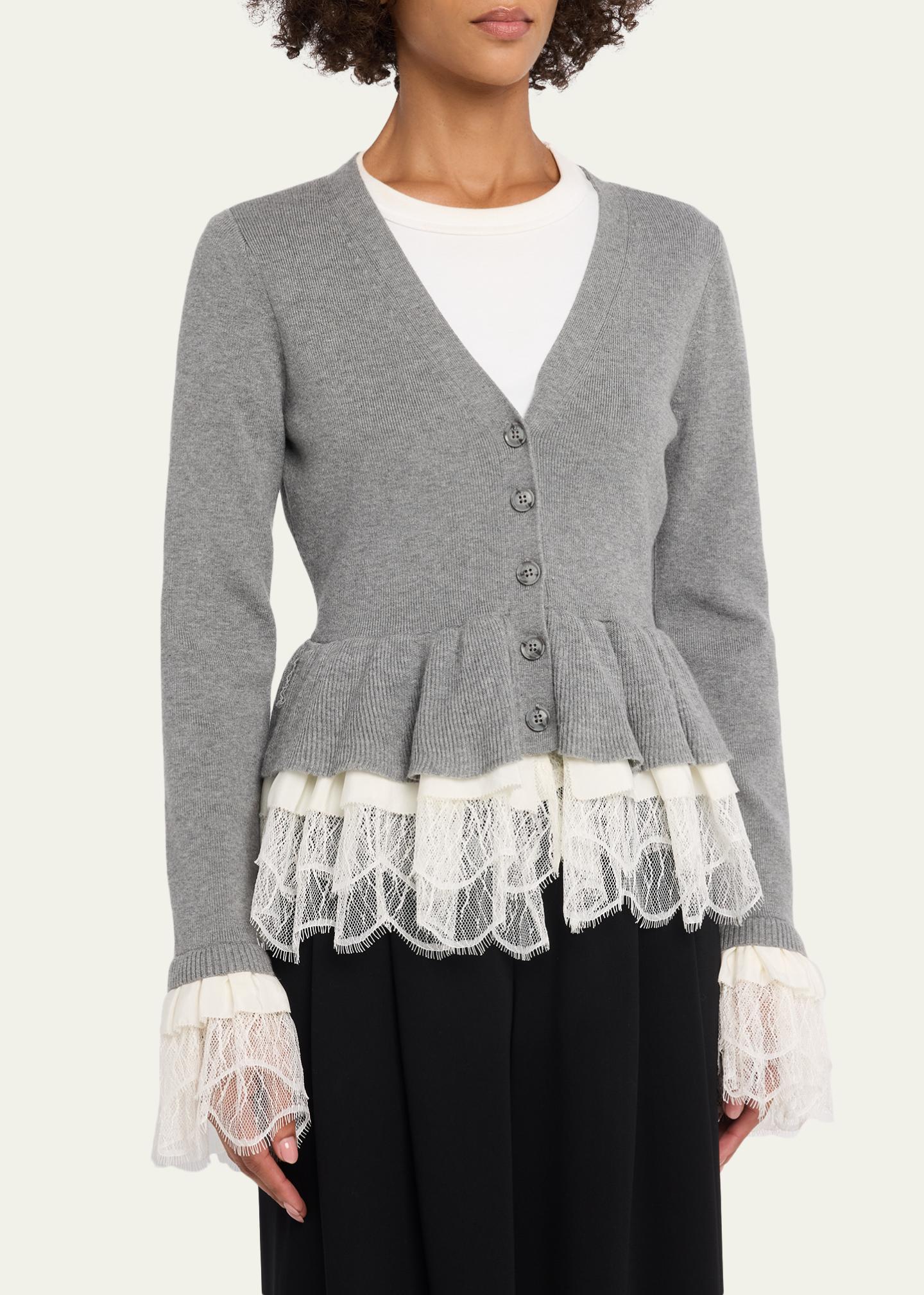 Cinq à Sept Dolly Ruffled Lace-Trimmed Peplum Cardigan - Bergdorf