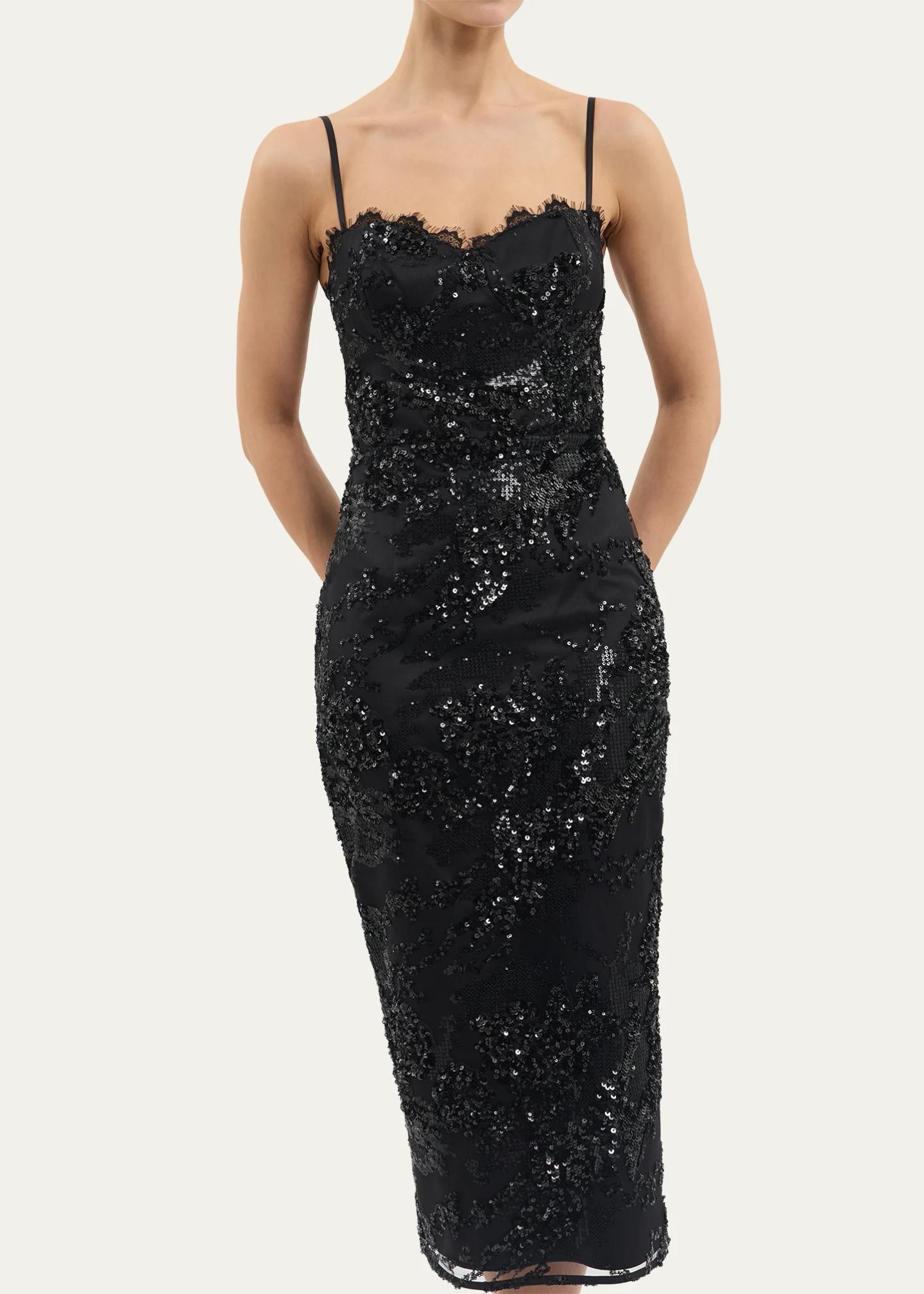 Rebecca Vallance Beau Sequin Lace Column Midi Dress - Bergdorf Goodman