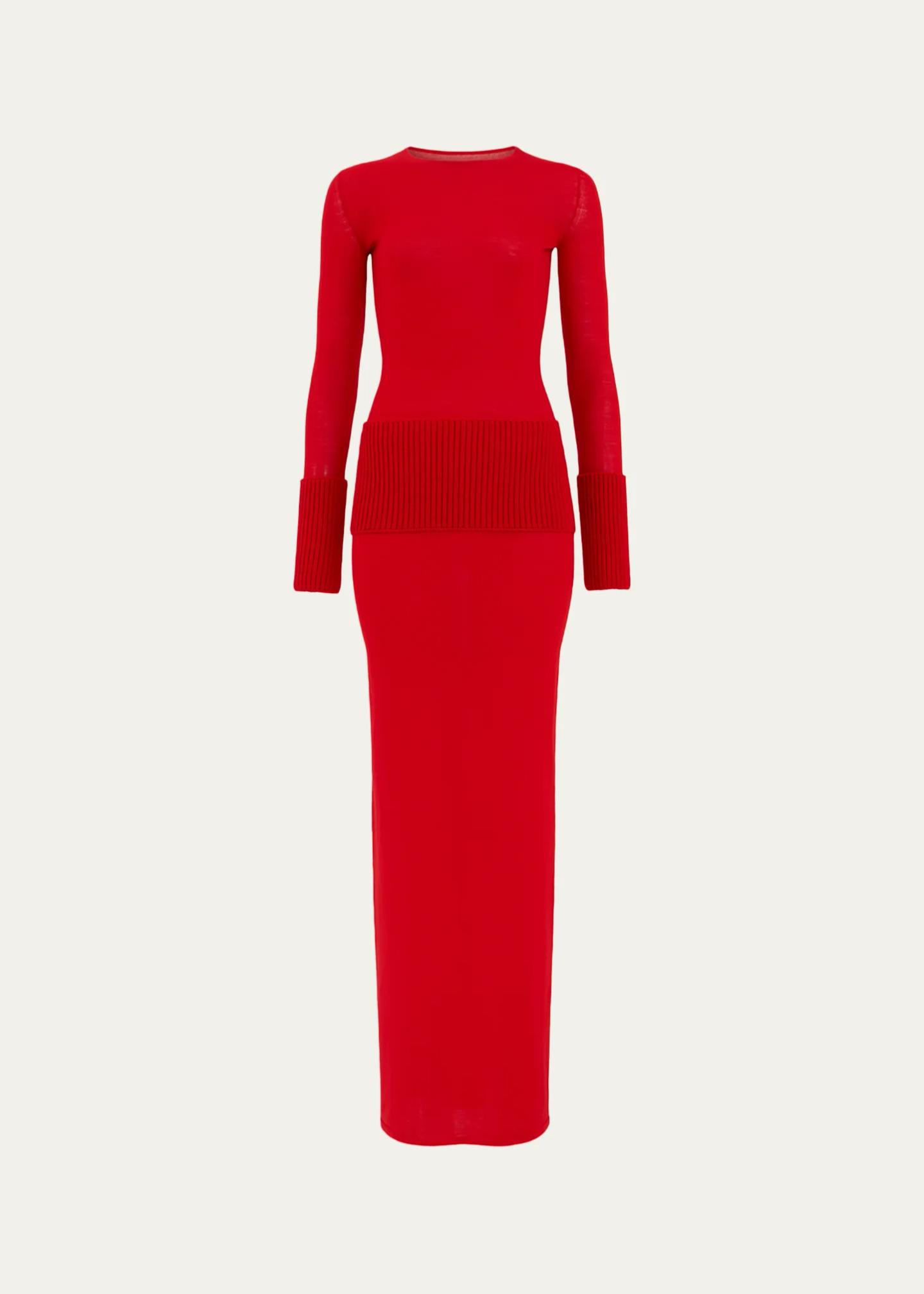 bodycon wool dress Merino Long-Sleeve Maxi while the wrinkle