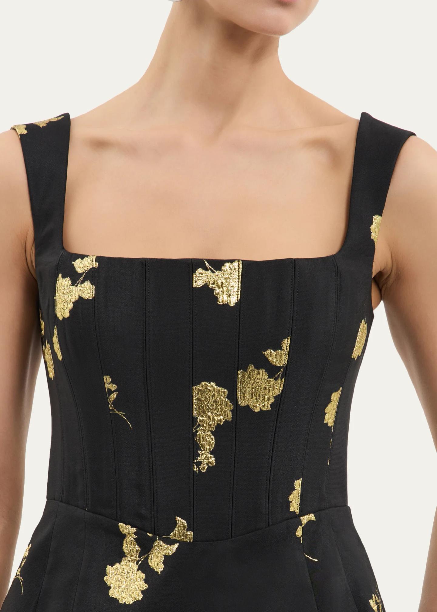 Rebecca Vallance Women's Mariya Metallic Floral Midi-Dress - Black Gold