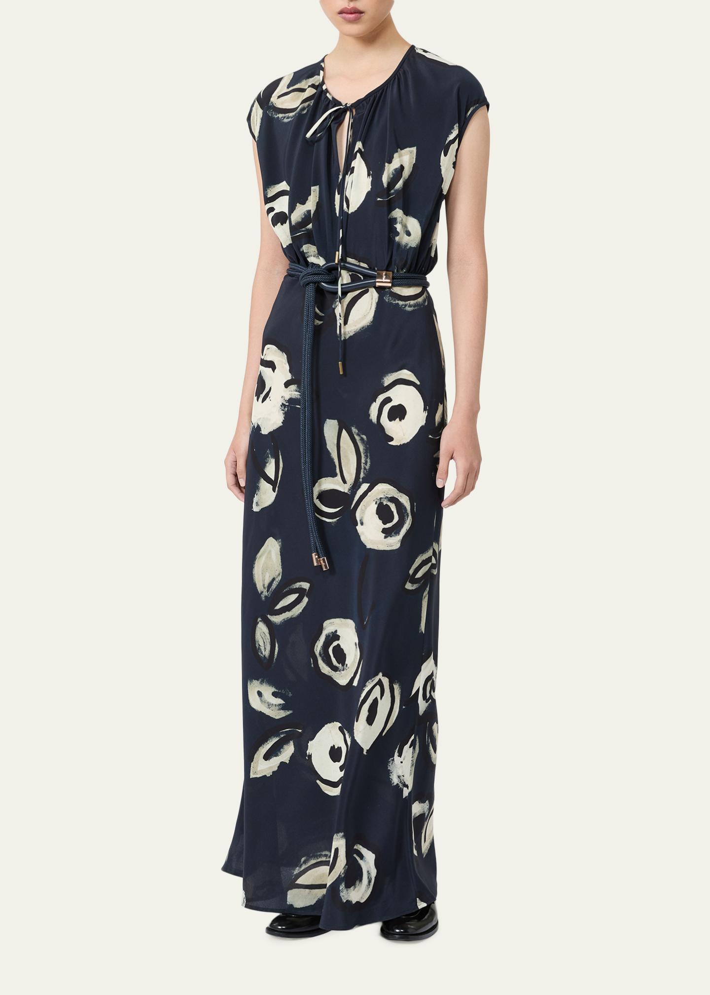 Max Mara Cap-Sleeve Floral-Print Silk Belted Maxi Dress - Bergdorf Goodman