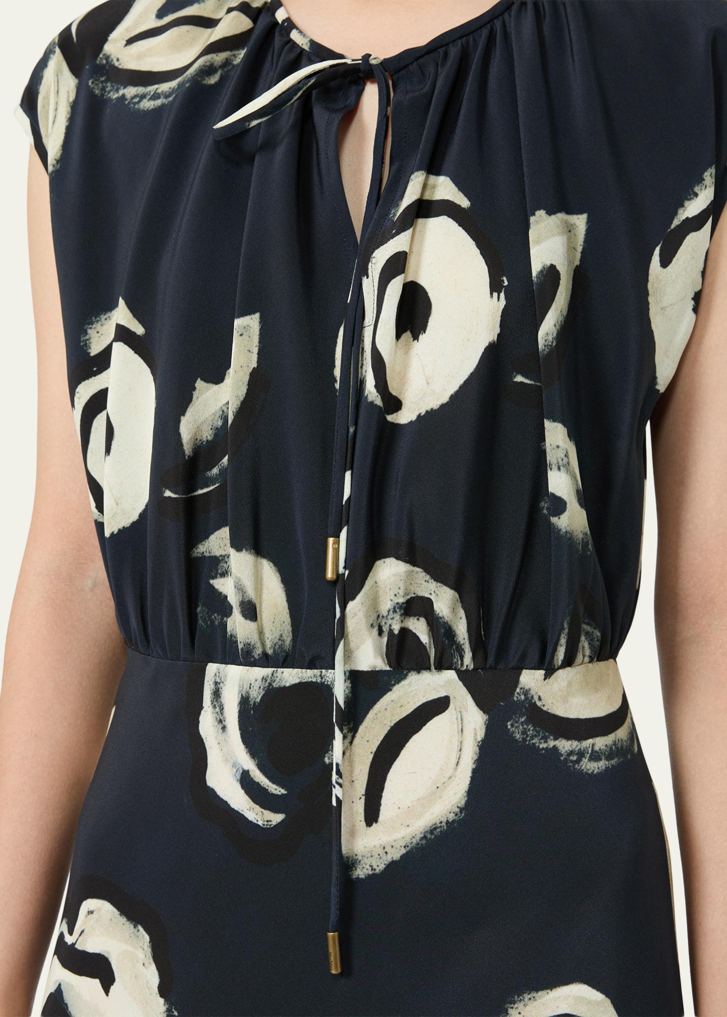 Max Mara Cap-Sleeve Floral-Print Silk Belted Maxi Dress - Bergdorf Goodman