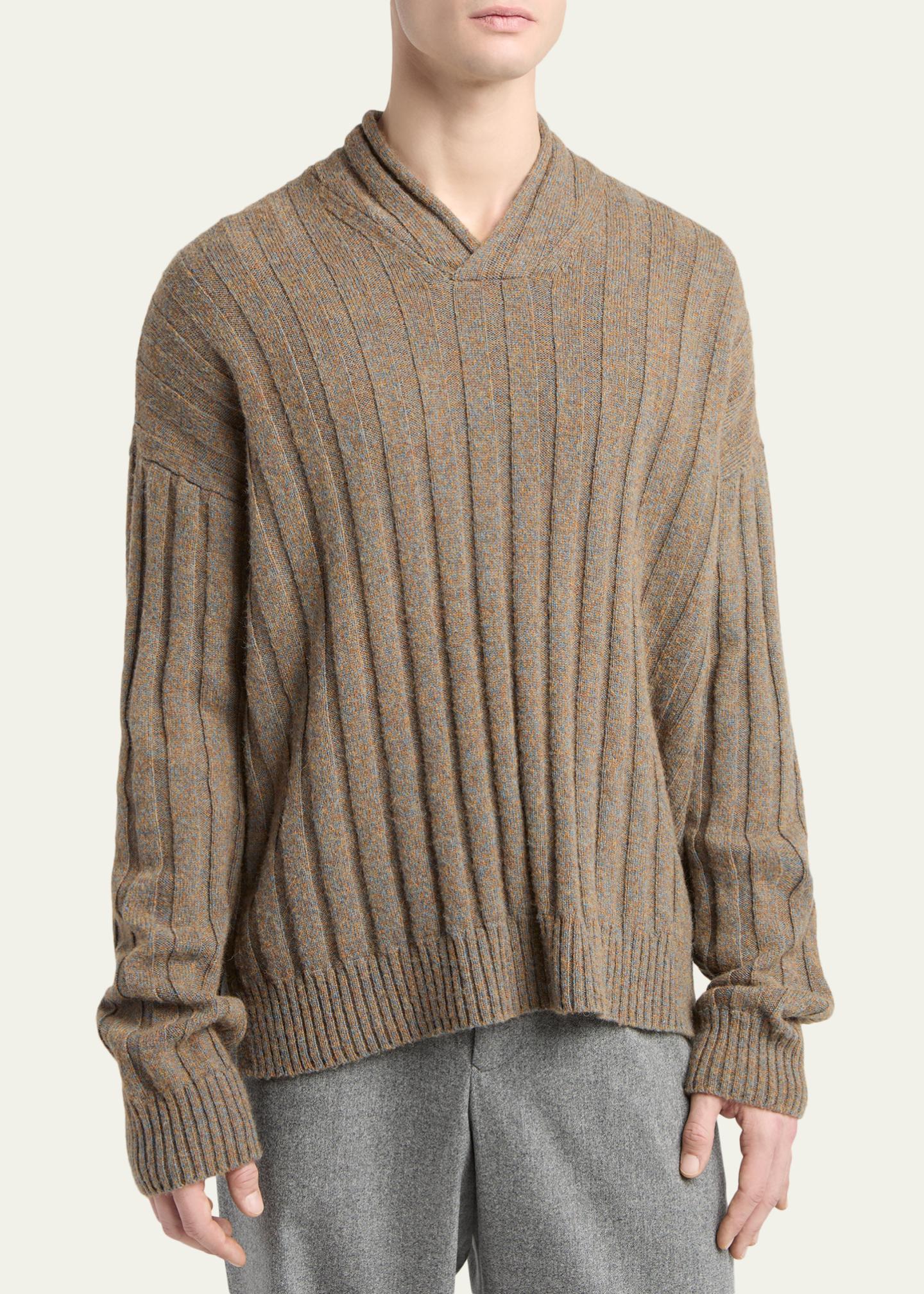 Giorgio Armani Men's Ribbed-Knit Wool Shawl-Collar Sweater