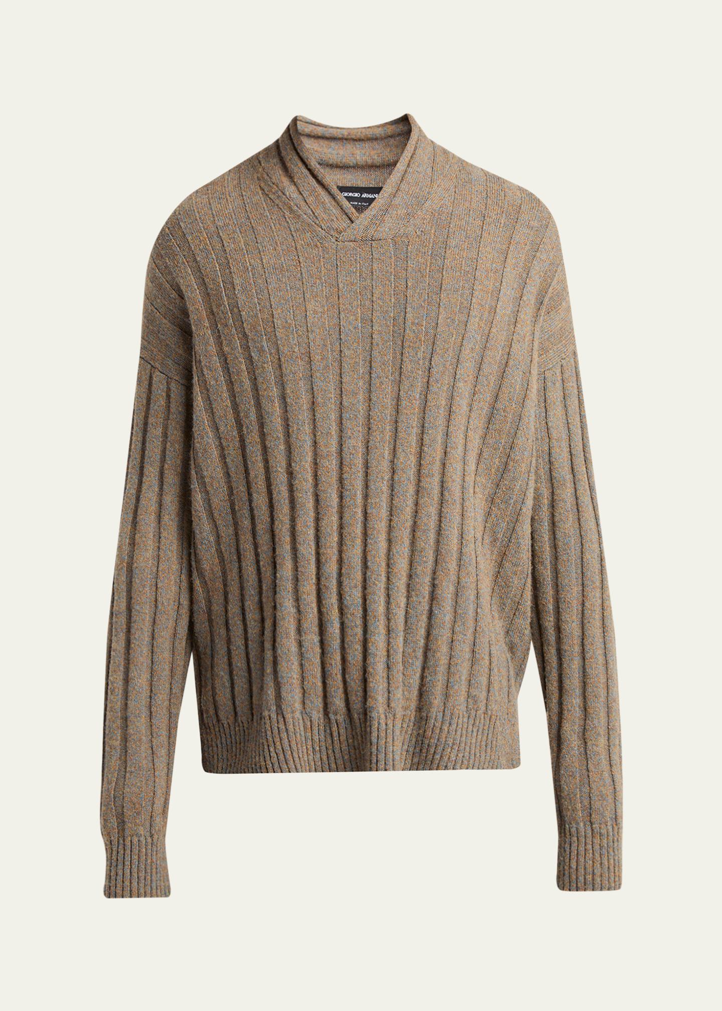 Giorgio Armani Men's Ribbed-Knit Wool Shawl-Collar Sweater
