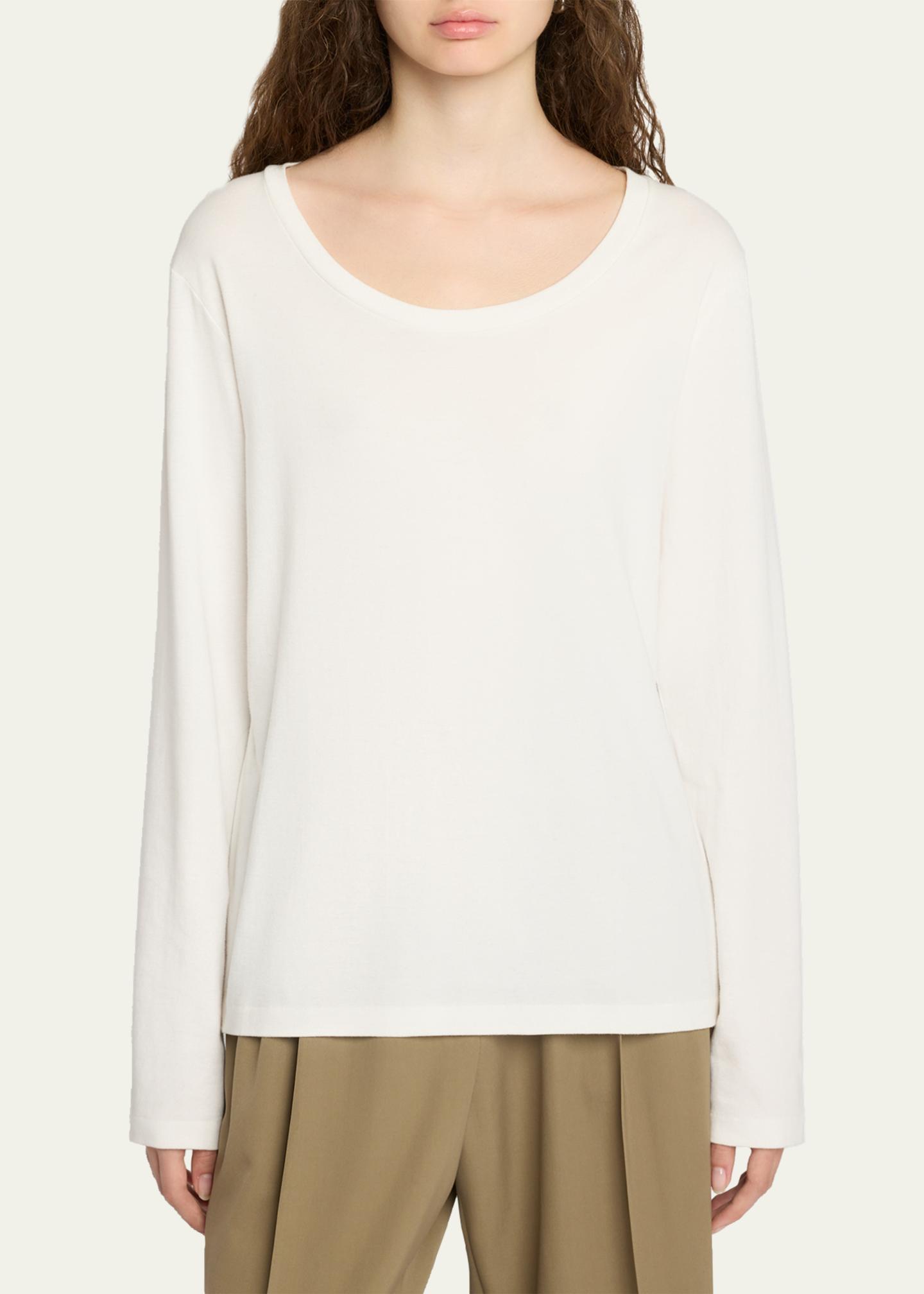 THE ROW 長袖カットソー ホワイト The Row Kalto Scoop-Neck Cotton Jersey Long-Sleeve T-Shirt