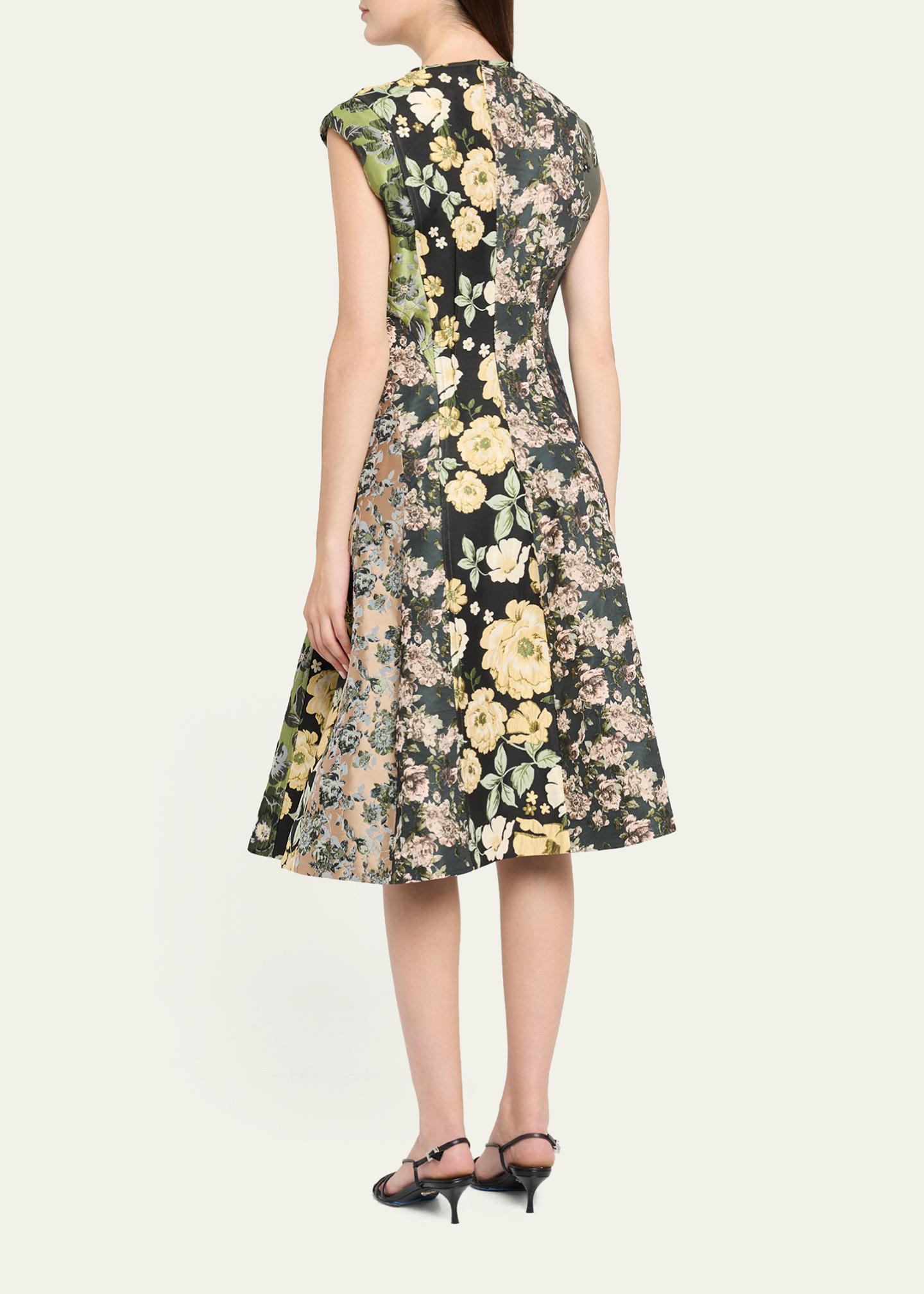 Jason Wu Collection Mixed Floral Silk Jacquard Patchwork Midi