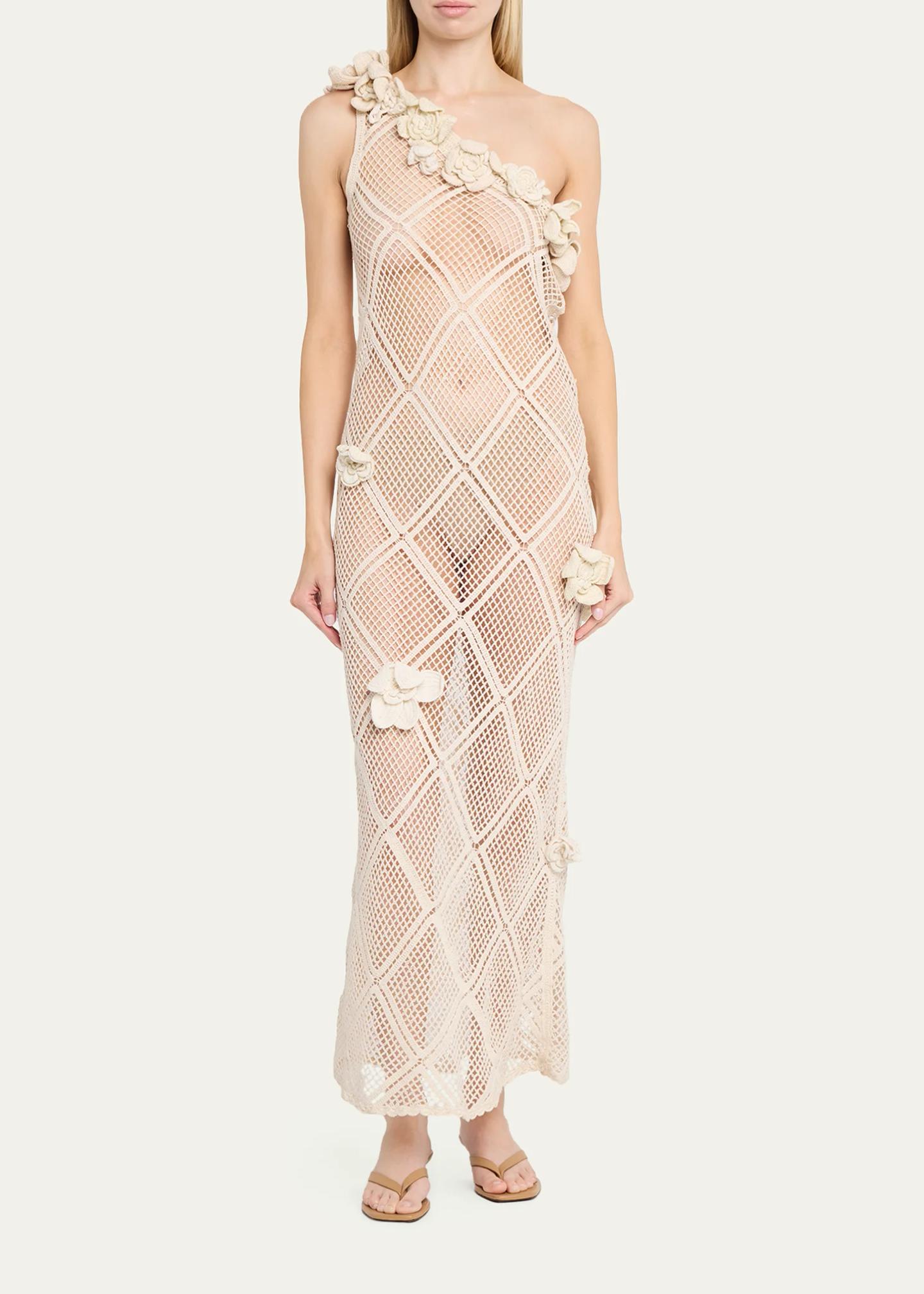 crochet one sleeve dress JW Anderson Floral One-Shoulder Net Knit Ankle The top chrome BODYCON DRESSES ‐ KILLSTAR Size:50 Midi dress
