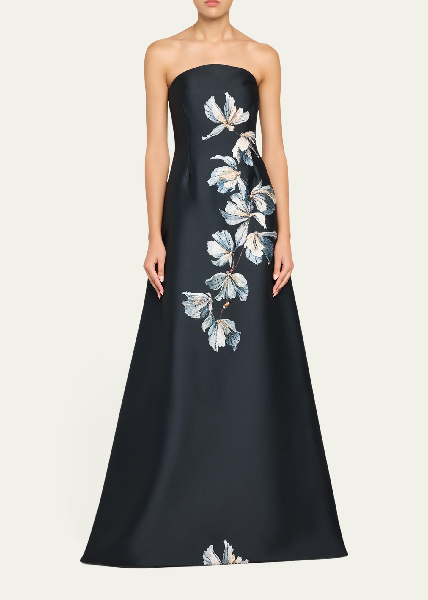 Rickie Freeman for Teri Jon Beaded Floral Mikado A-Line Gown