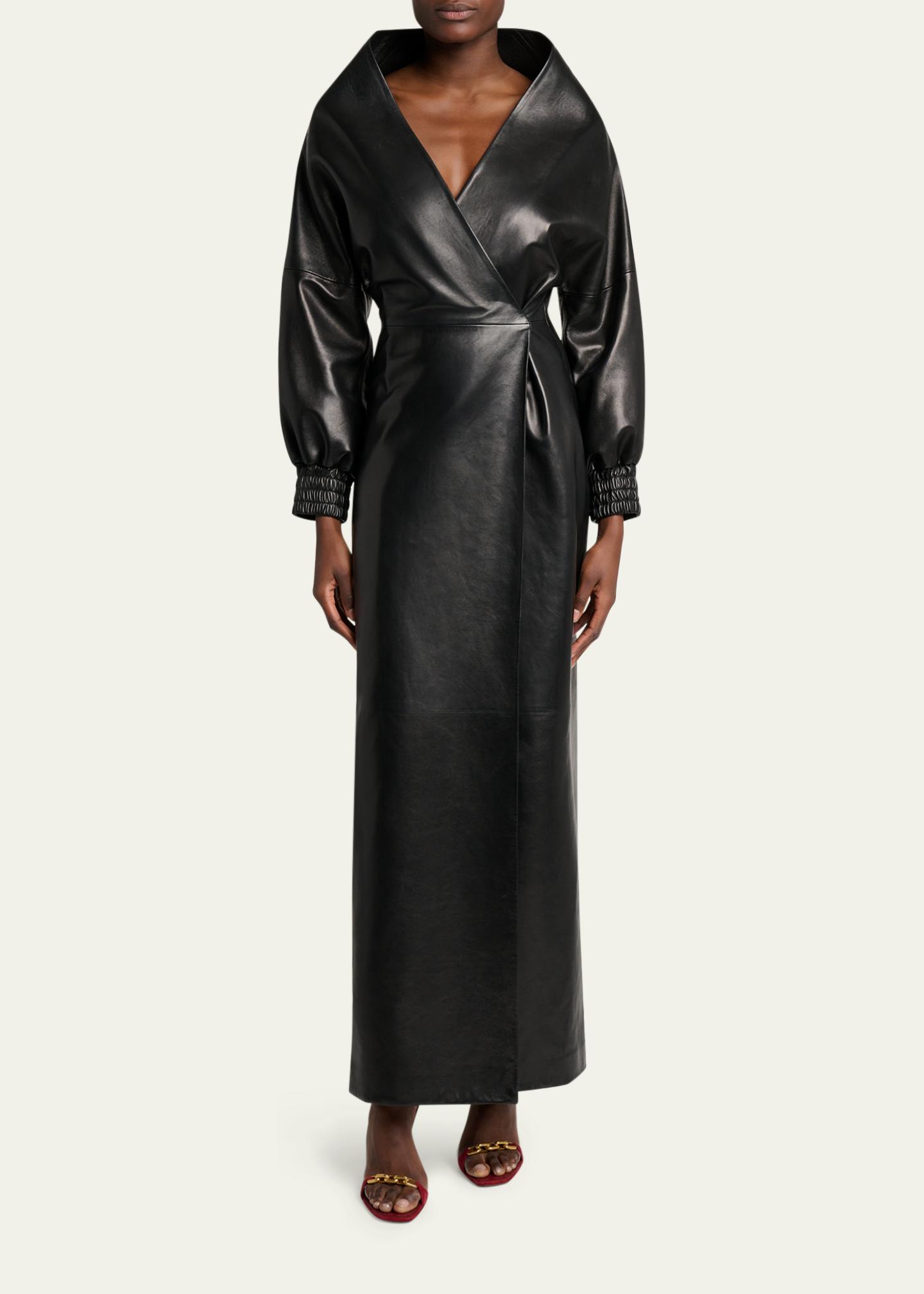 balenciaga leather dress Sculpted Long-Sleeve Maxi Wrap x-sibling-handle:montreal-sleeved-dress-charcoal