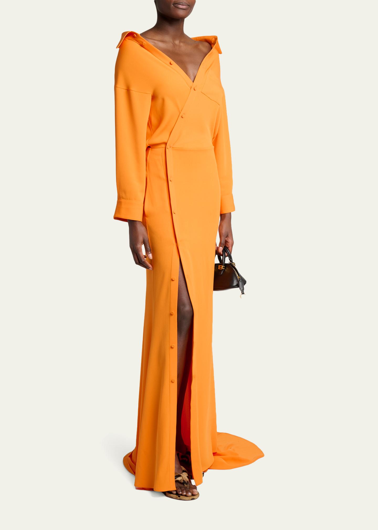 balenciaga asymmetric dress Off-The-Shoulder Silk Cady Maxi Shirtdress A-Line Short Homecoming Dress Cheap Long Sleeve Prom Dresses Item color SIZE:M*FINAL SALE*