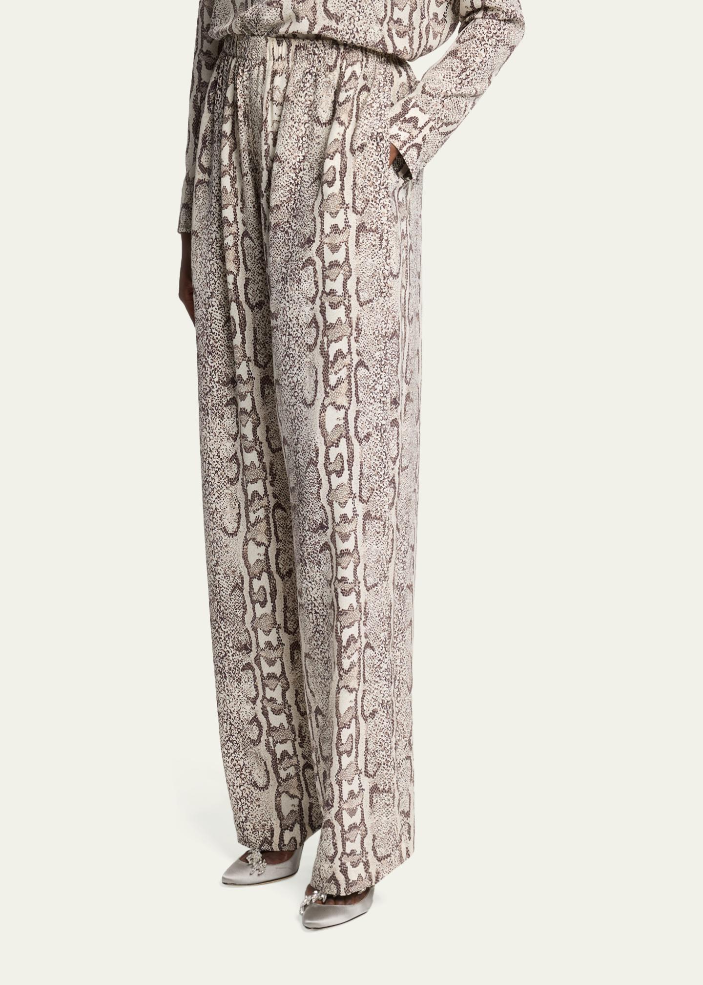 Balenciaga Python-Print Silk Crepe Wide-Leg Pants - Bergdorf Goodman