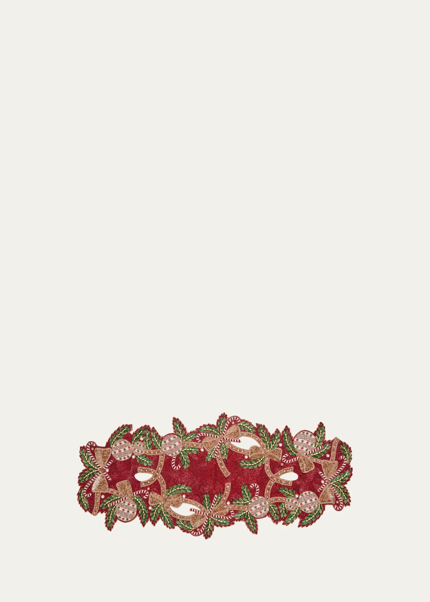 Kim Seybert Candy Cane Bow Beaded Table Runner, 19