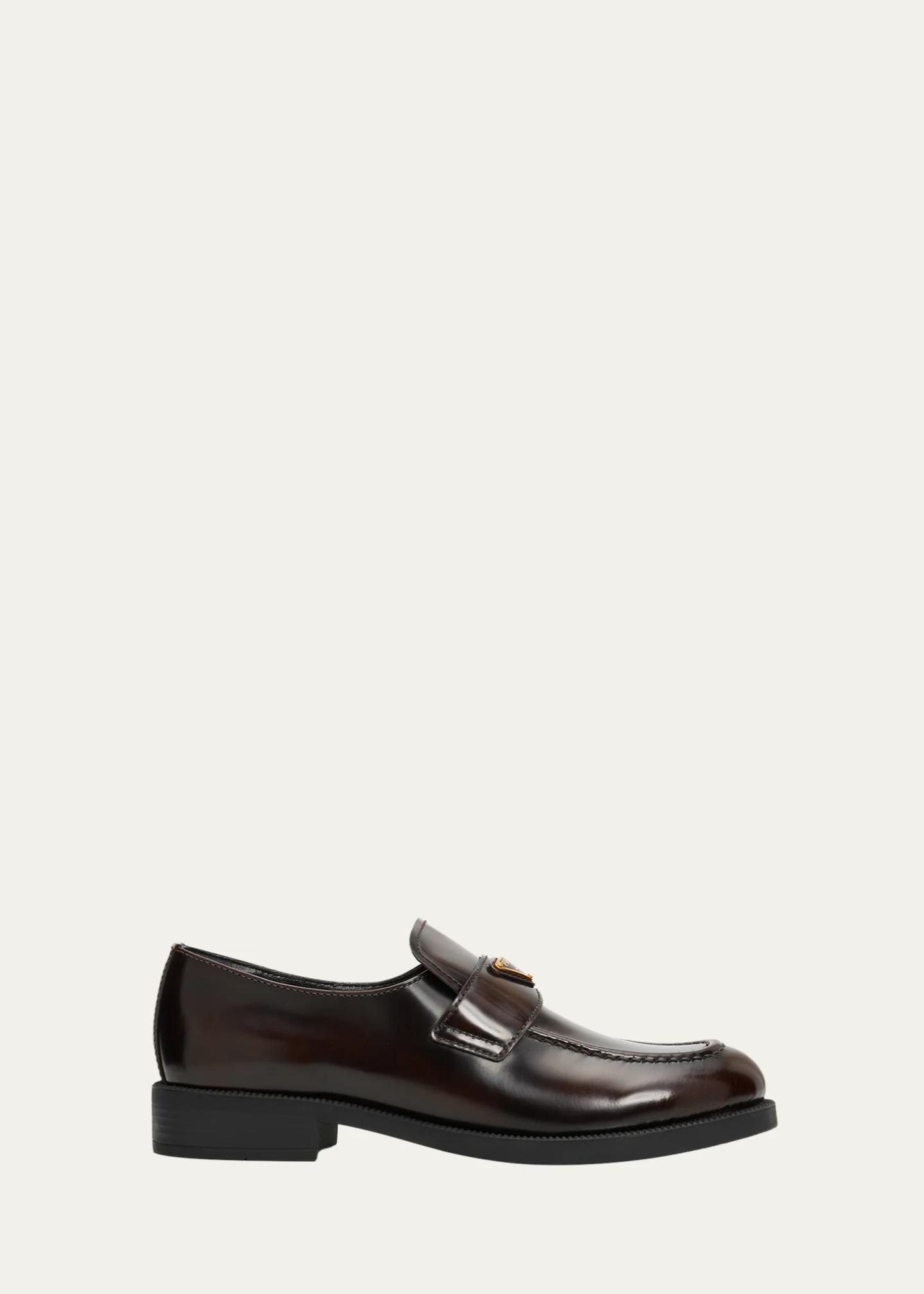 Prada Triangle Logo Spazzolato Leather Loafers - Bergdorf Goodman