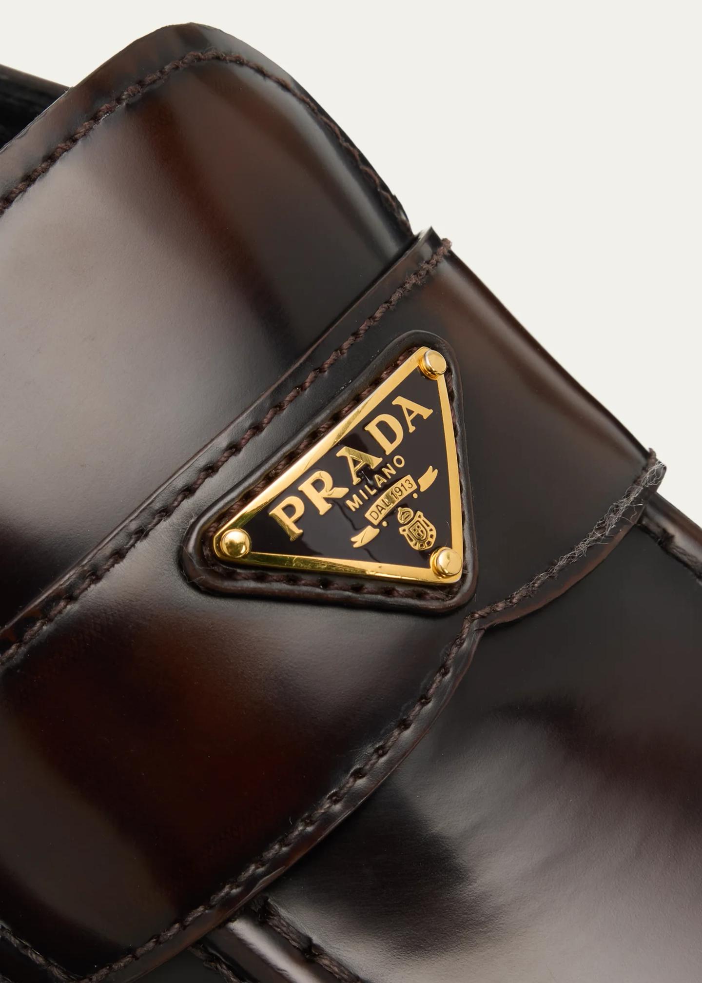 Prada Triangle Logo Spazzolato Leather Loafers - Bergdorf Goodman