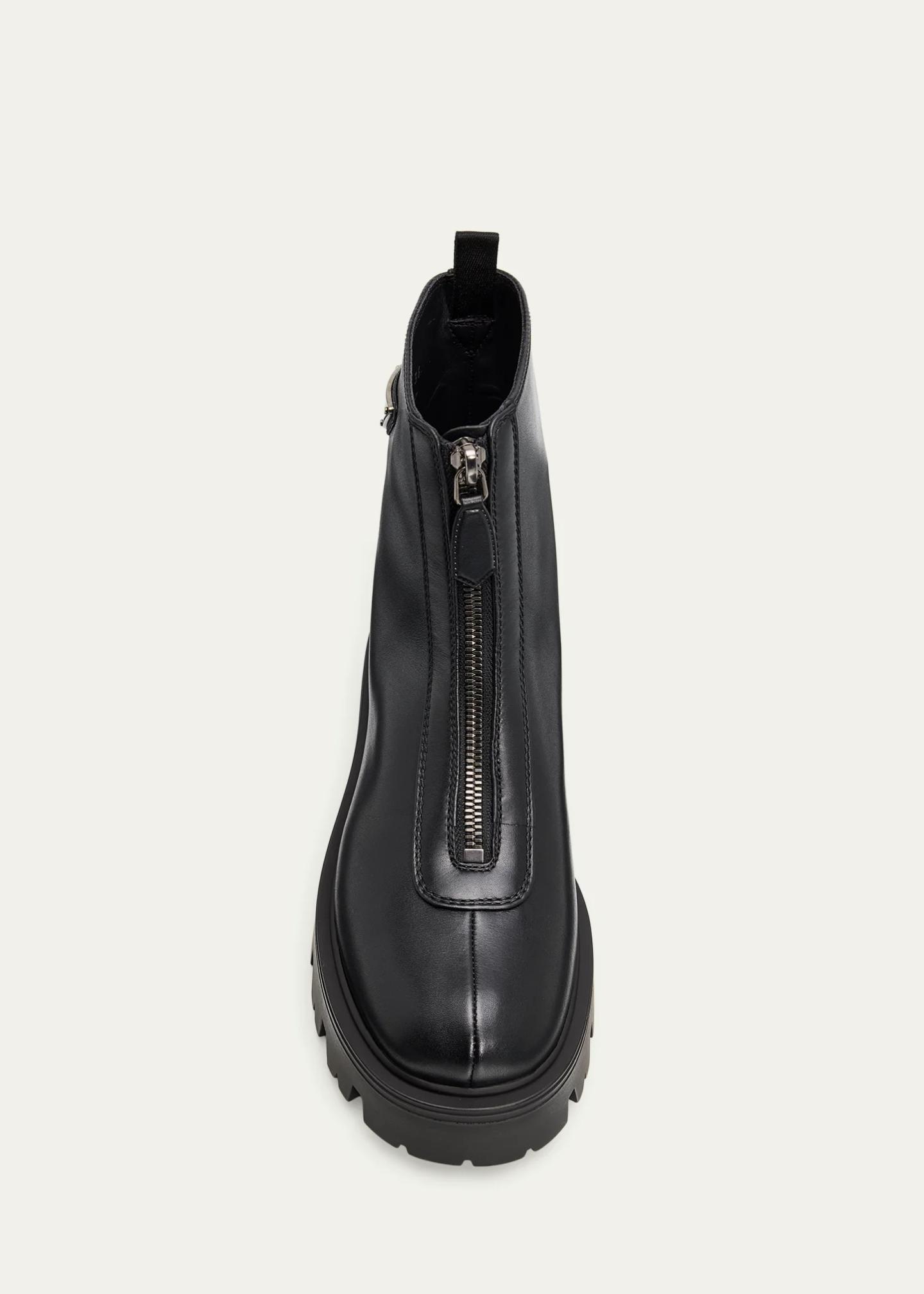 Prada 50mm Triangle Logo Leather Zip-Front Platform Ankle Boots ...