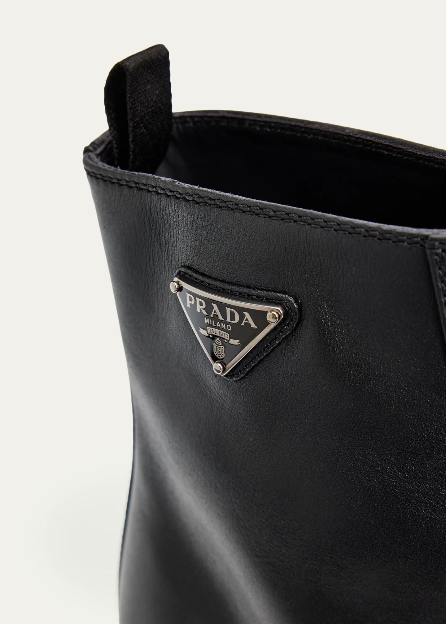 Prada 50mm Triangle Logo Leather Zip-Front Platform Ankle Boots ...