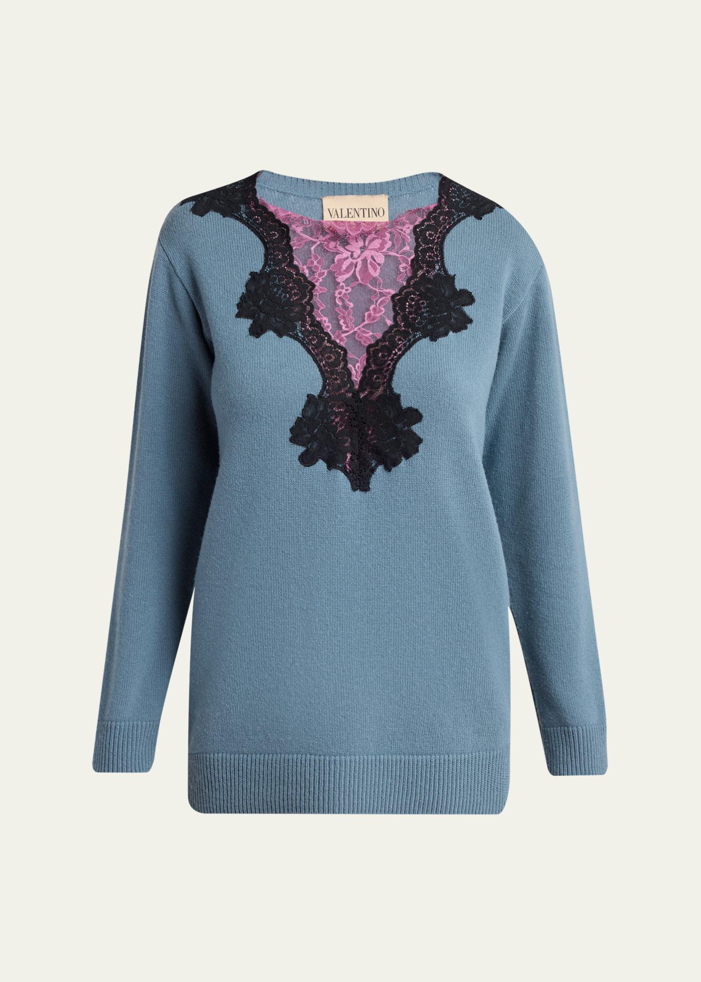 Valentino Garavani Lace-Inset Knit Sweater - Bergdorf Goodman