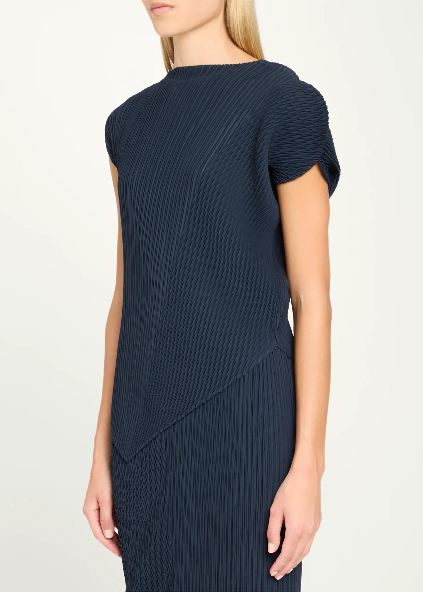 Issey Miyake Leaf Pleats Asymmetric Cap-Sleeve Top - Bergdorf Goodman