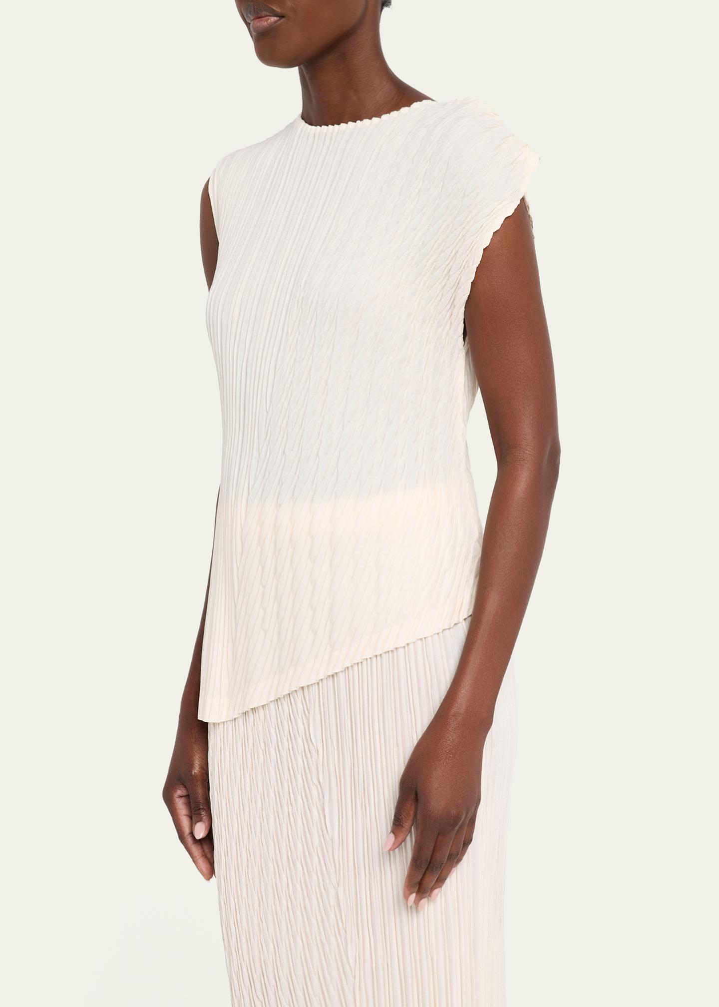 2026FW ISSEY MIYAKE UNFURLING PLEATS白 Issey Miyake Unfurling Pleats Sleeveless Asymmetric Top - Bergdorf