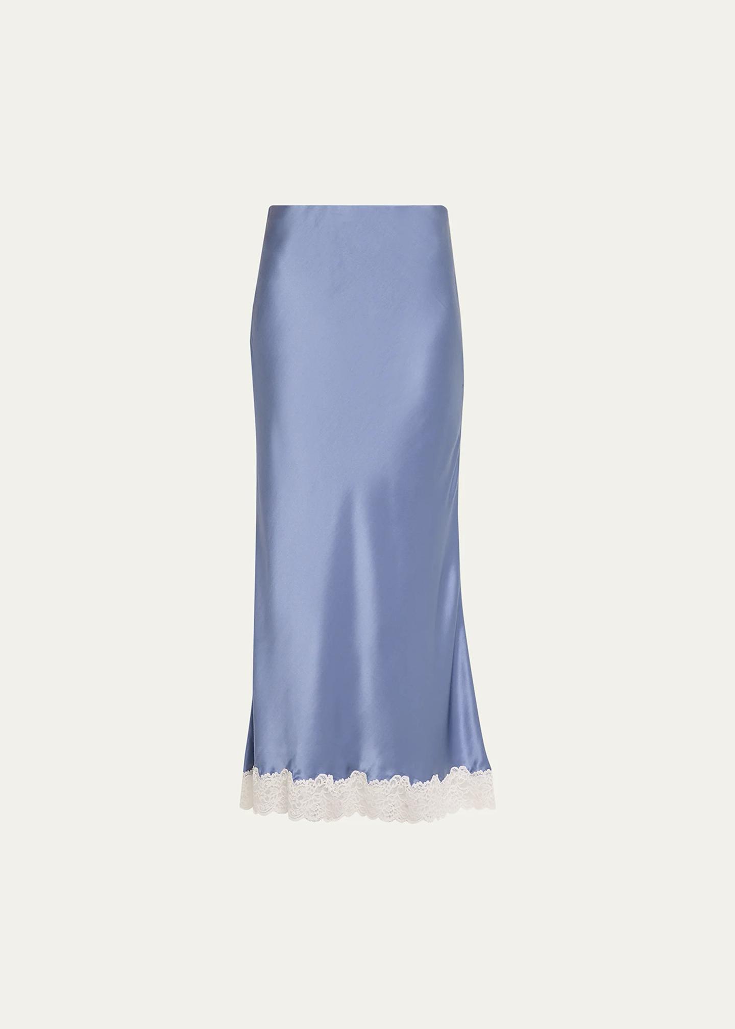 LoveShackFancy Janella Lace-Hem Silk Maxi Skirt - Bergdorf Goodman
