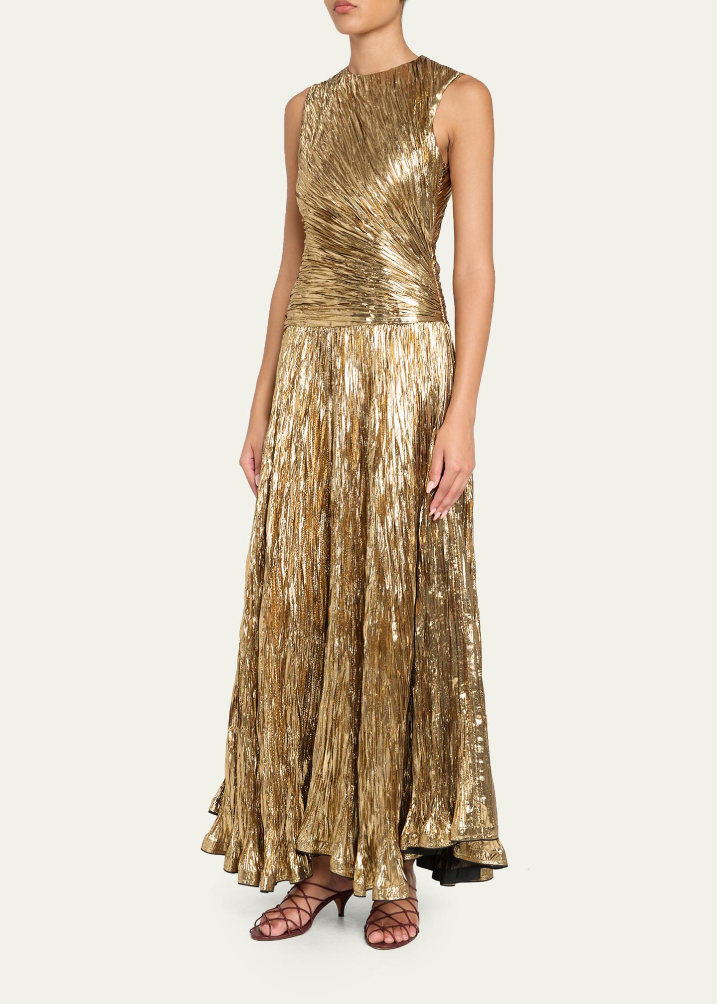 Ulla Johnson Women's Eugenia Ruched Pleated Gown - Gold