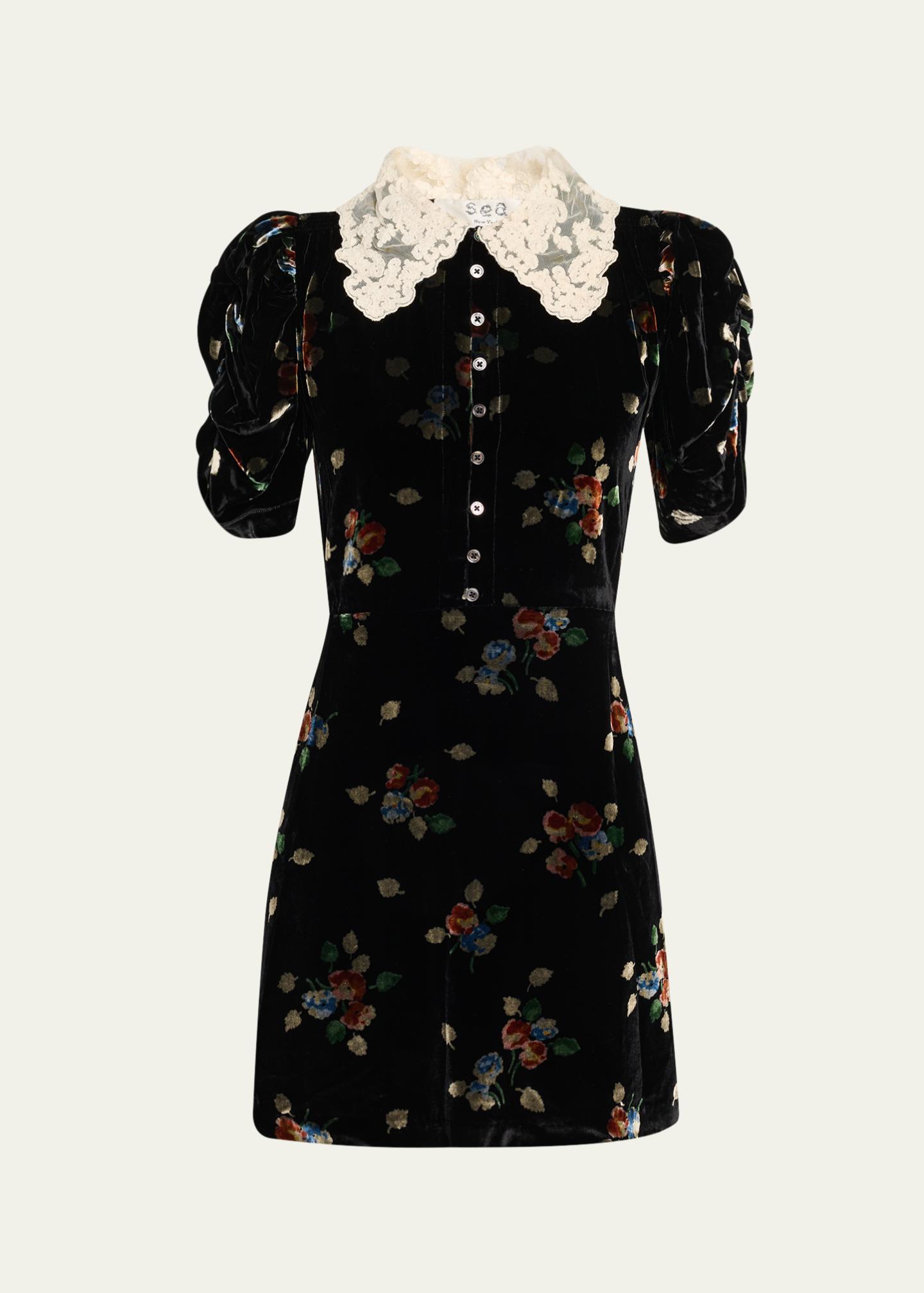 lady in love black floral print velvet mini dress Sea Leda Burnout Size:M-UK10/12/14 Back Zipper Launchdate:2026-02-02 Men's Patent Leather Oxford
