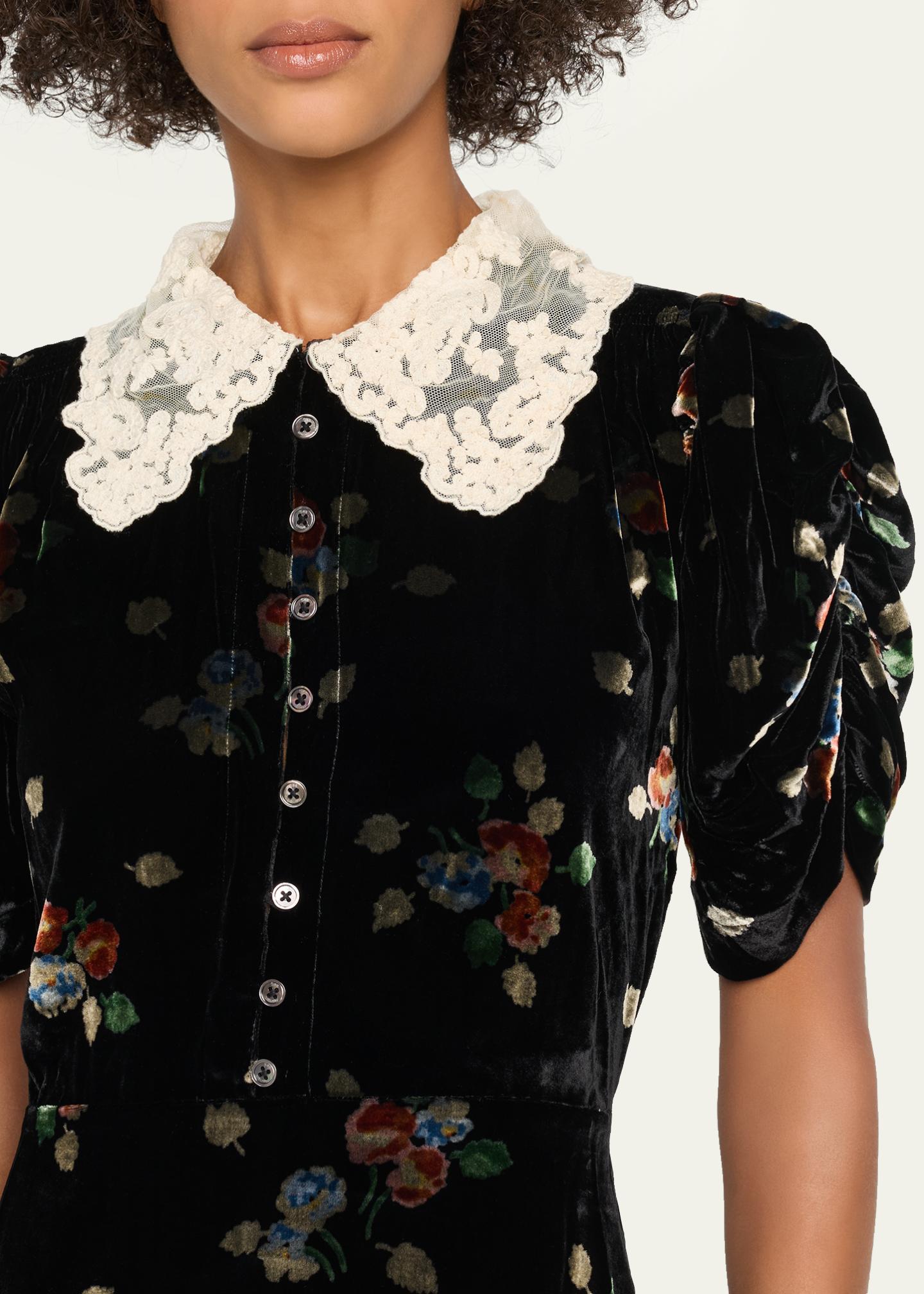 sea black velvet dress Leda Floral Burnout Mini 023 model is 510 Size: Clothing Size:6 | US Cambell & Kramer Aurora Seraphine