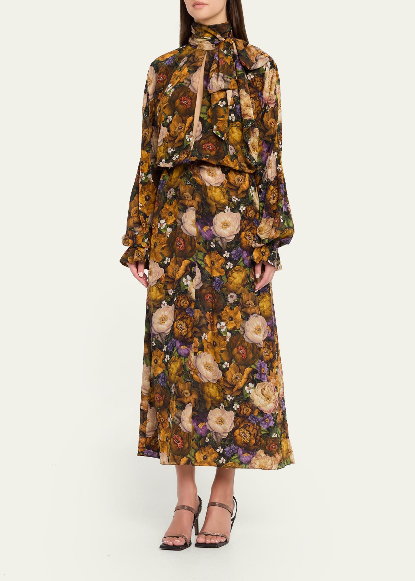 Adam Lippes Seraphina Silk Long-Sleeve Floral Dress - Bergdorf Goodman