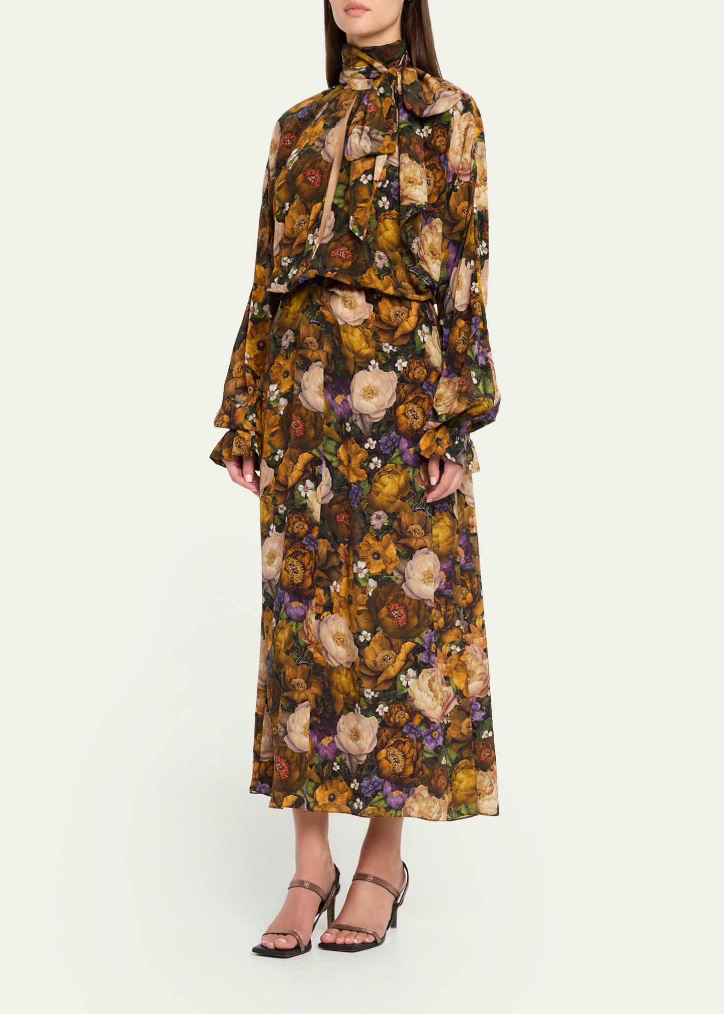 Adam Lippes Seraphina Silk Long-Sleeve Floral Dress - Bergdorf Goodman